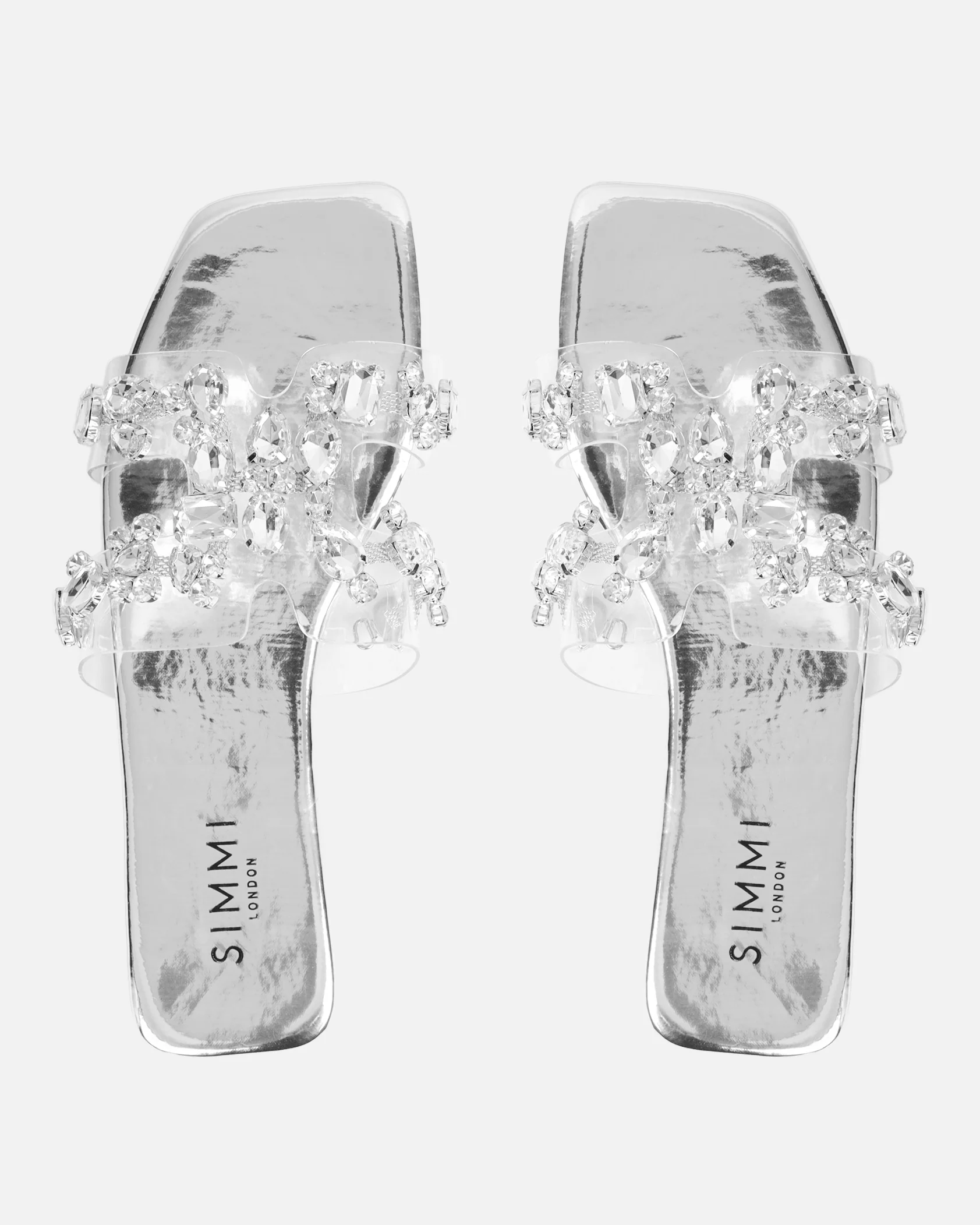 Calista Silver Mirror Diamante Slip On Flat Sandals - Image 3