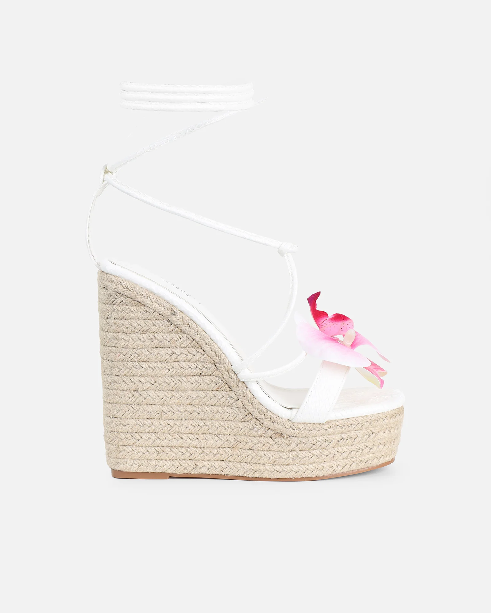 Cancun White Orchid Flower Detail Wedge Heels - Image 2