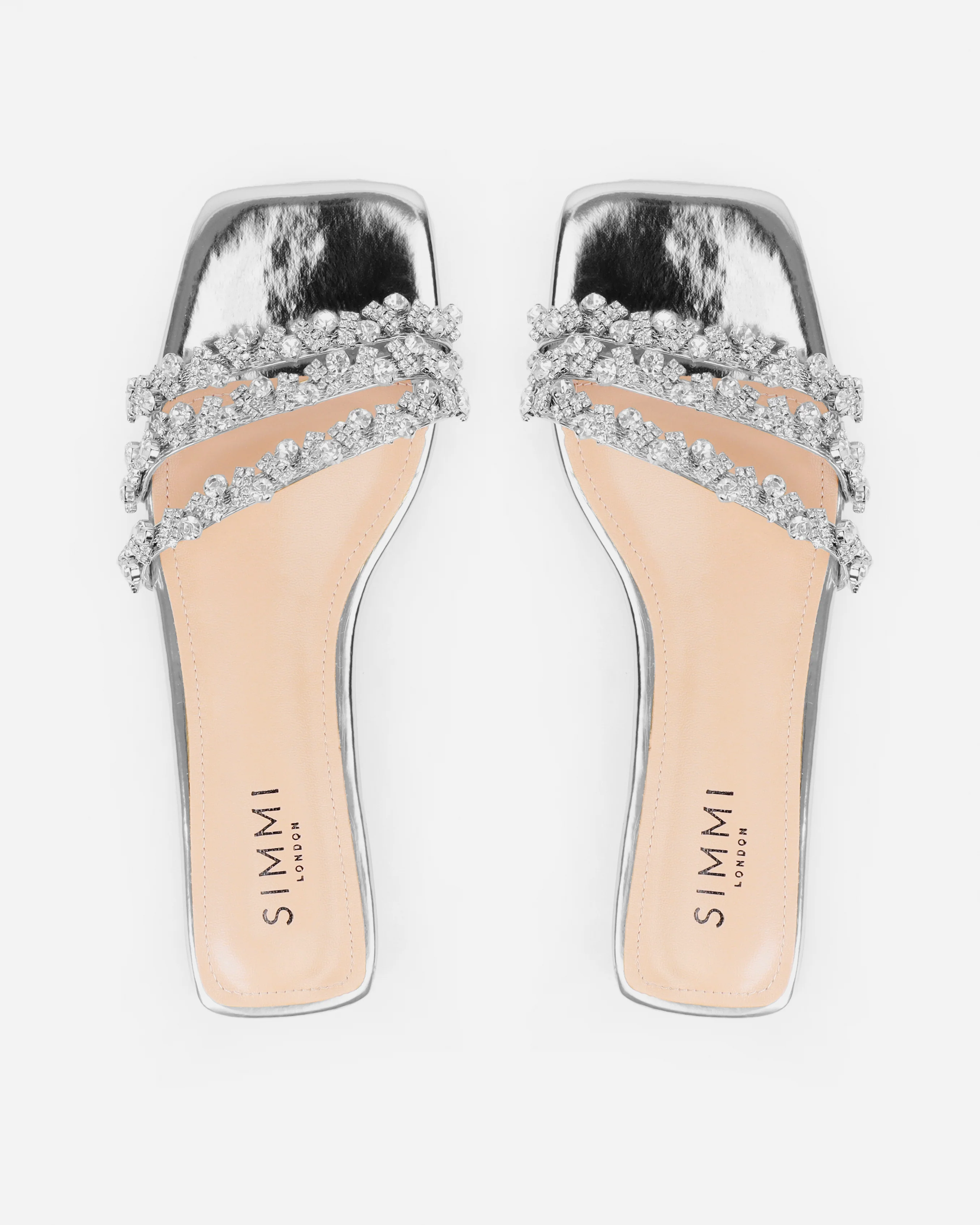 Capri Silver Mirror Diamante Flat Sandals - Image 3