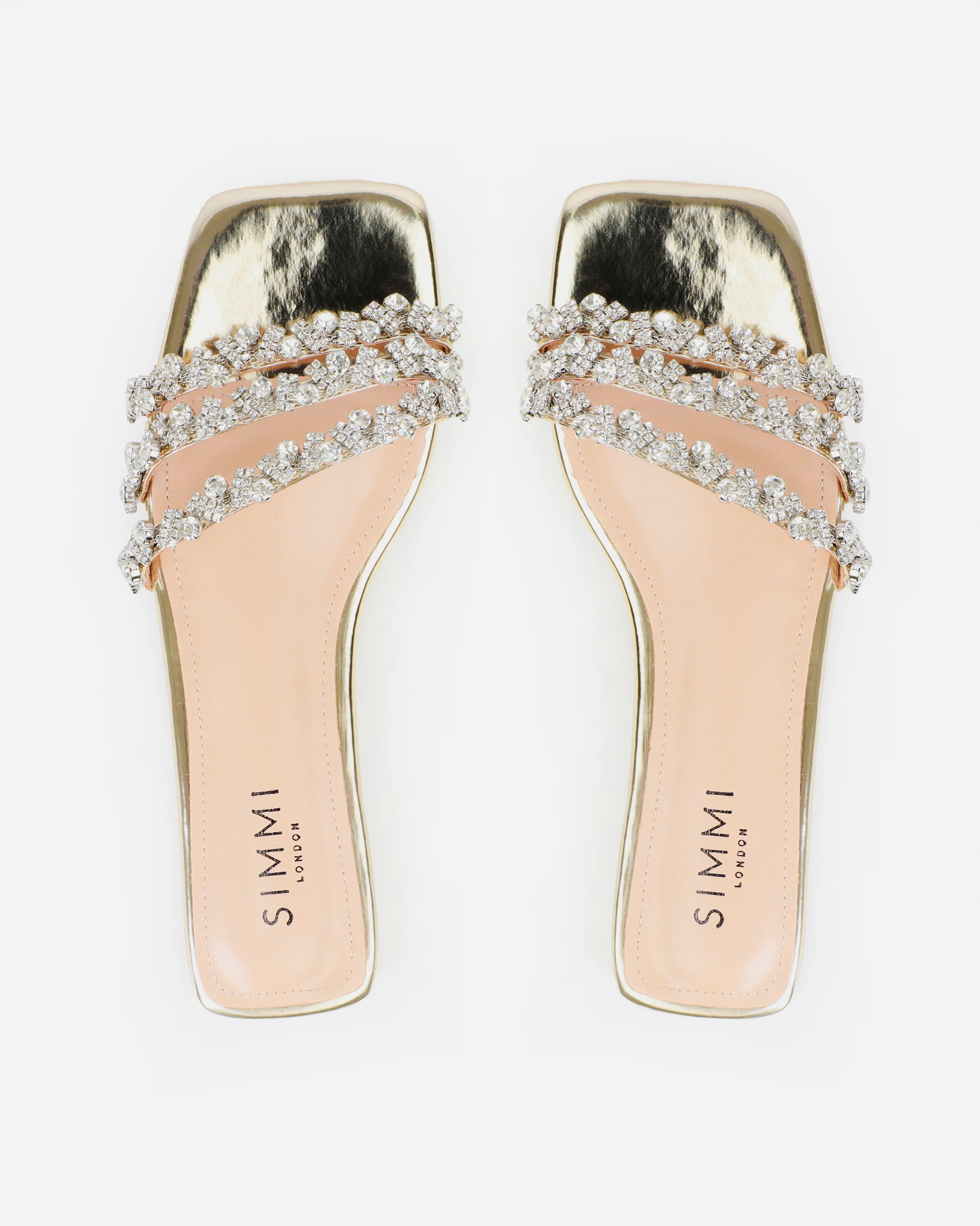 Capri Wide Fit Gold Mirror Diamante Flat Sandals - Image 3