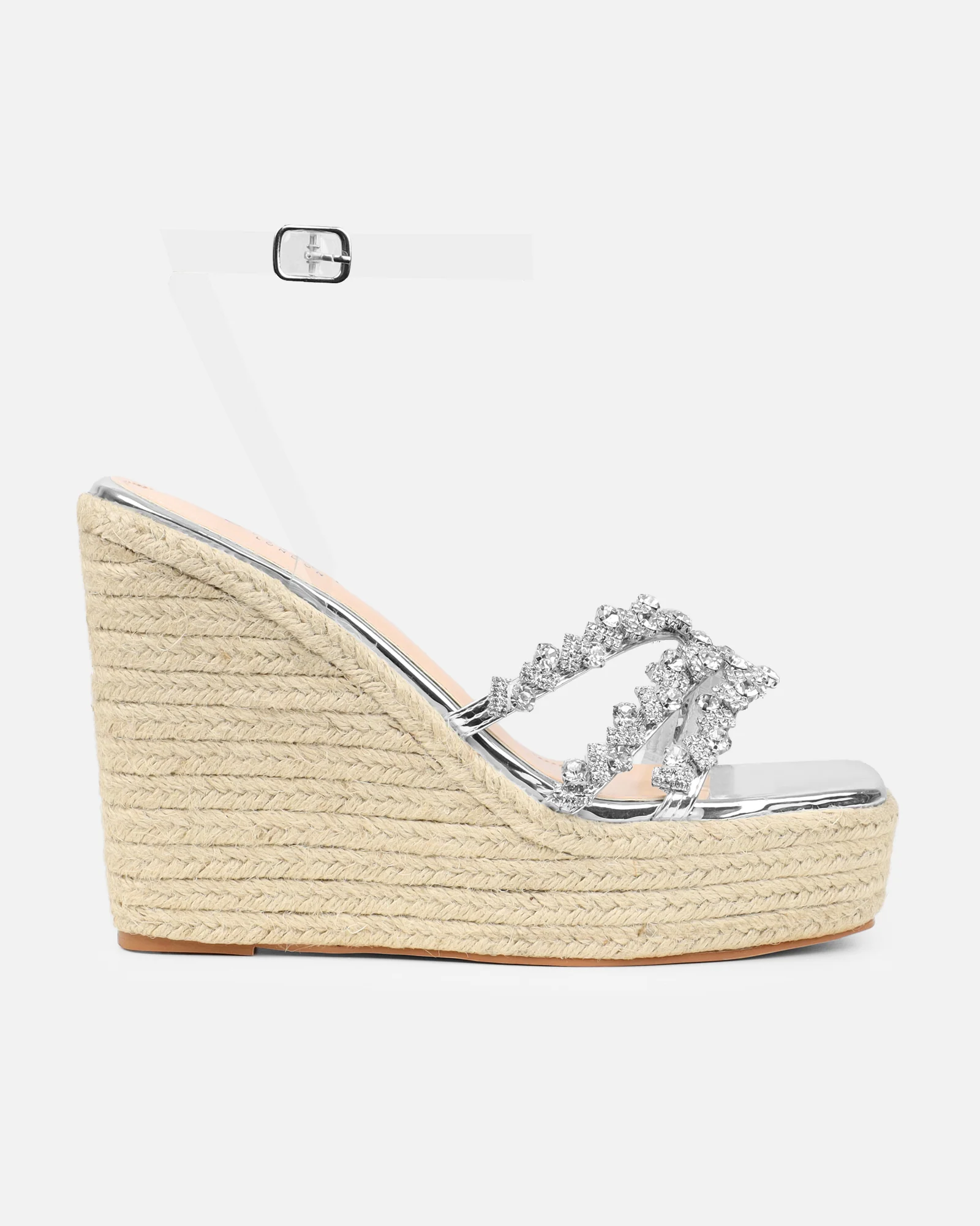 Caprice Clear Silver Mirror Diamante Wedge Sandals - Image 2