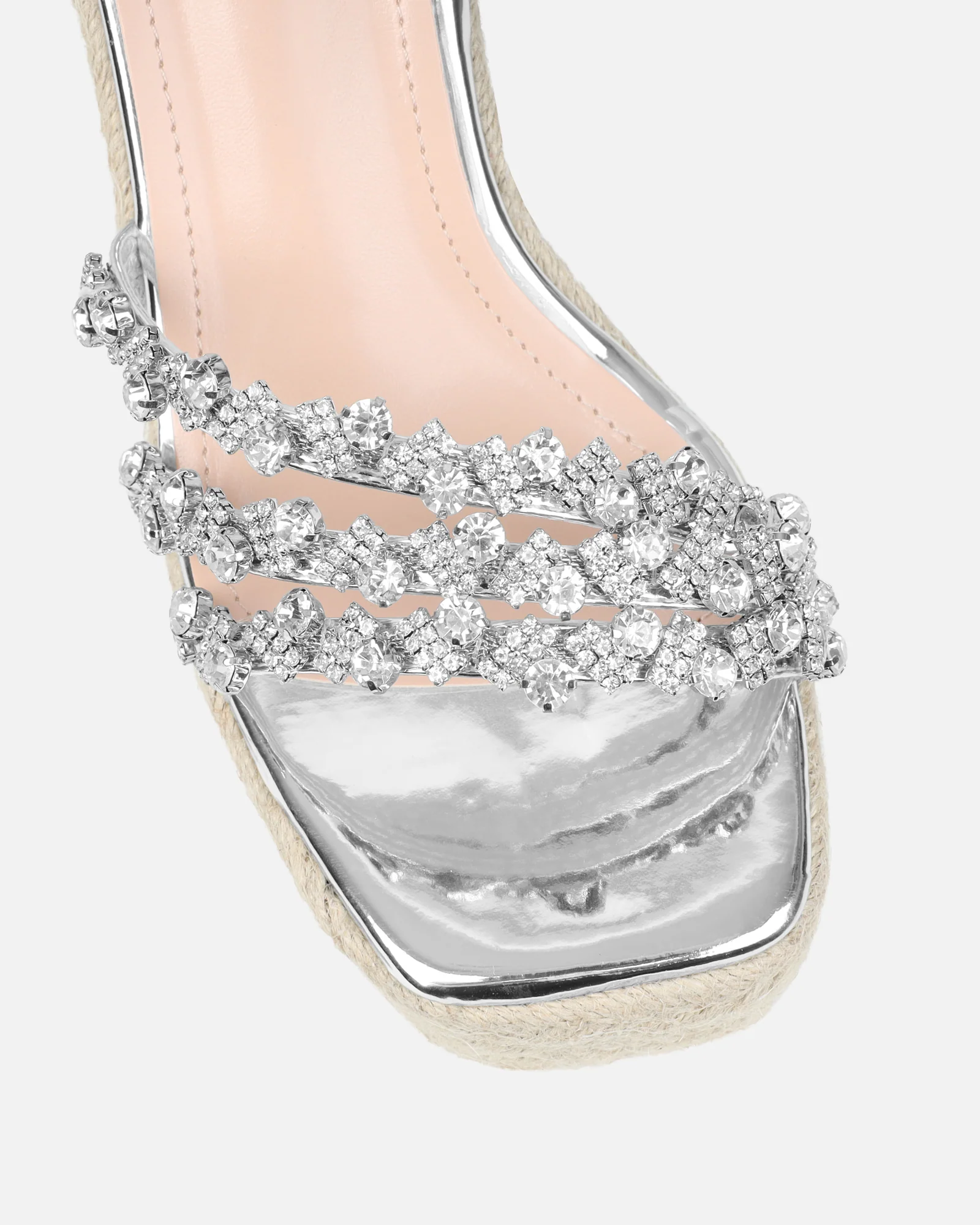 Caprice Clear Silver Mirror Diamante Wedge Sandals - Image 4