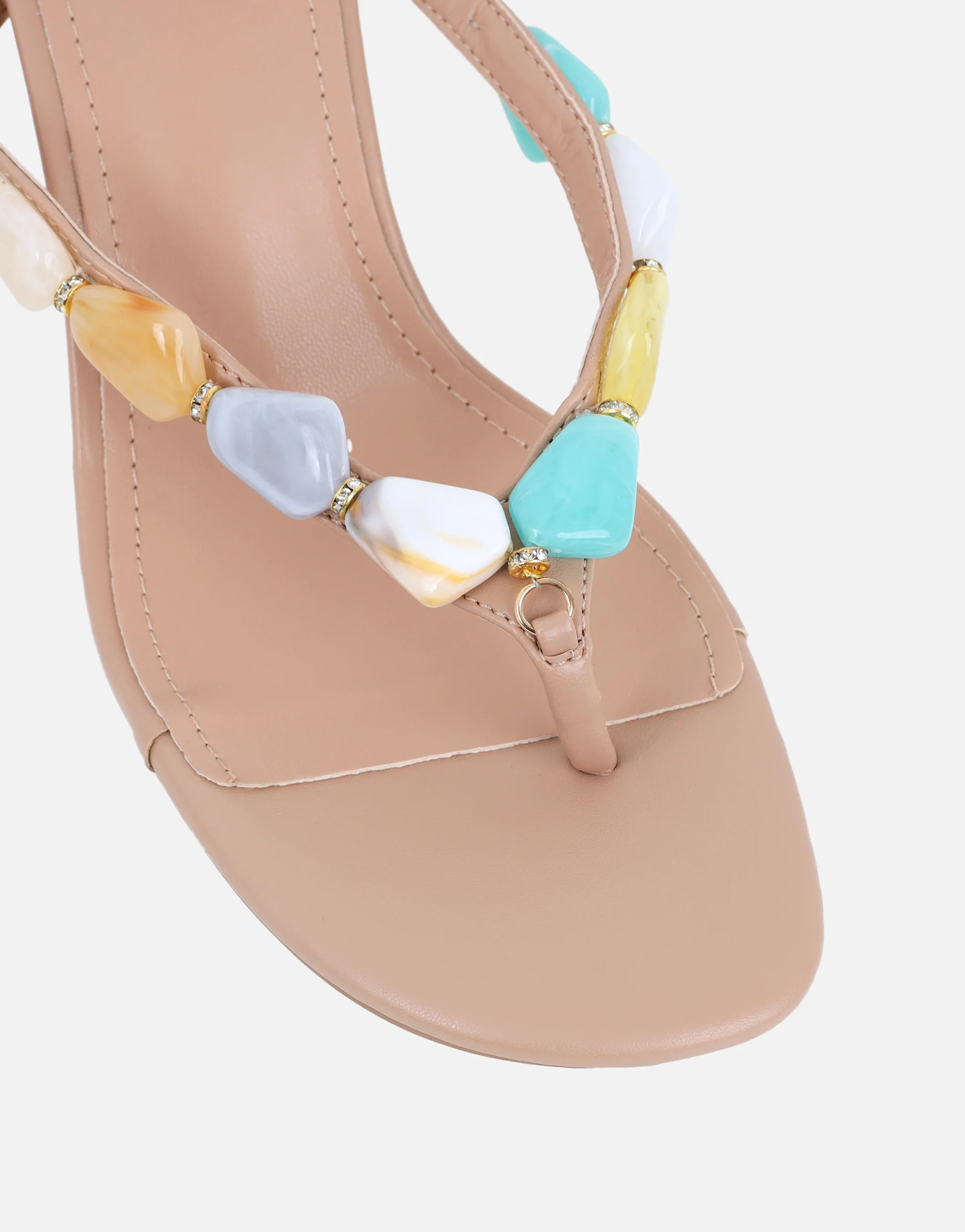 Carla Beige Embellished Toe Post Mules - Image 5