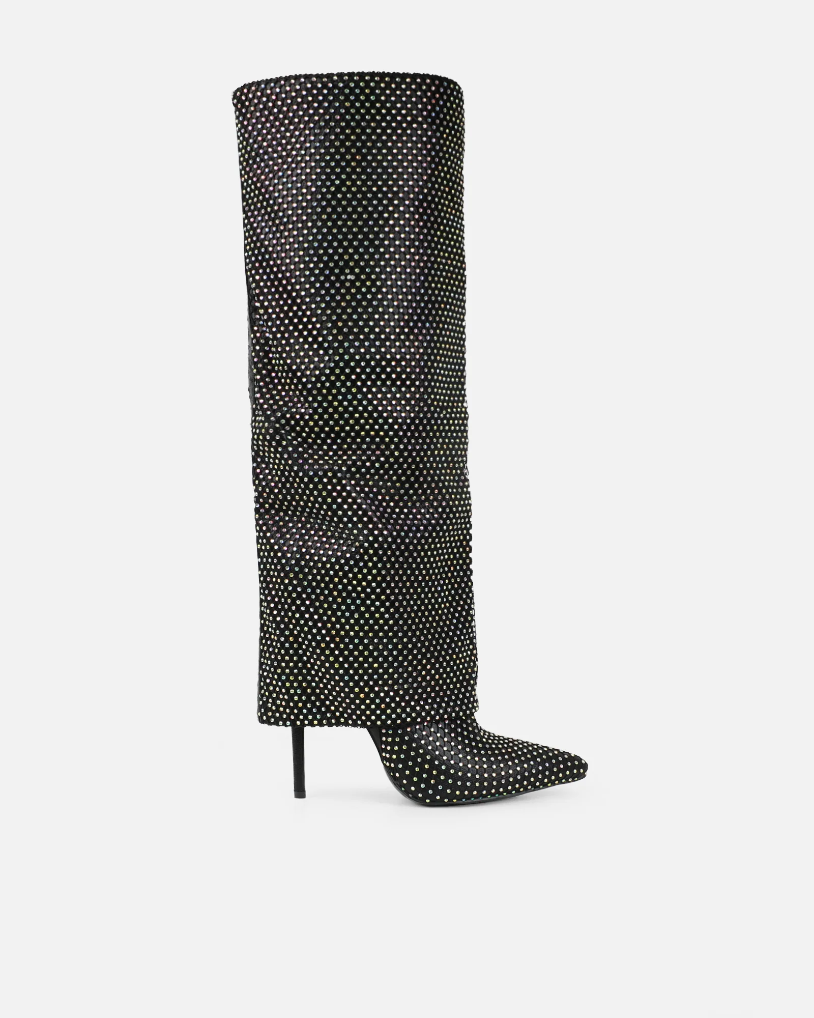 Carlisha Black Diamante Fold Over Stiletto Boots - Image 2