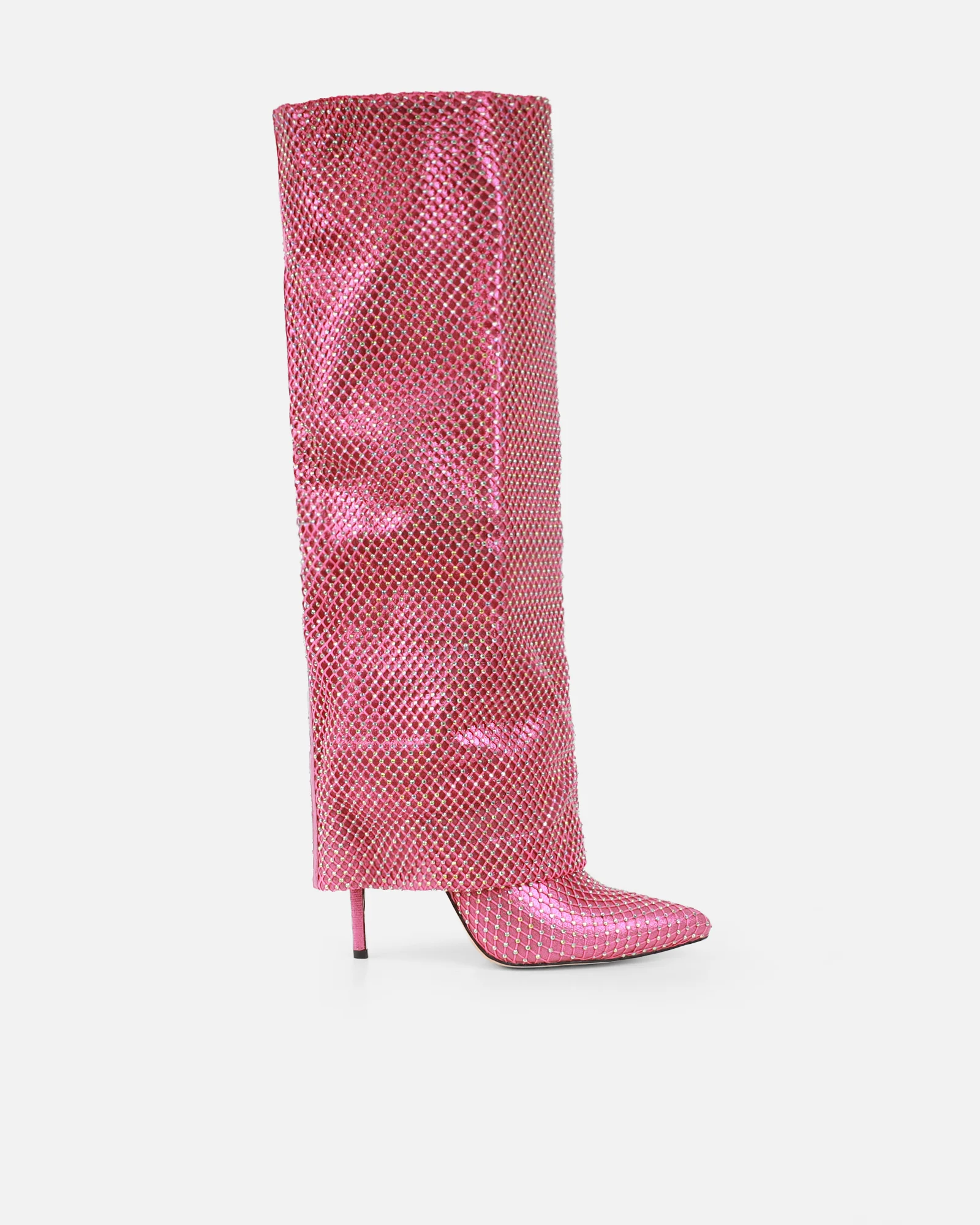 Carlisha Pink Diamante Fold Over Stiletto Boots - Image 2