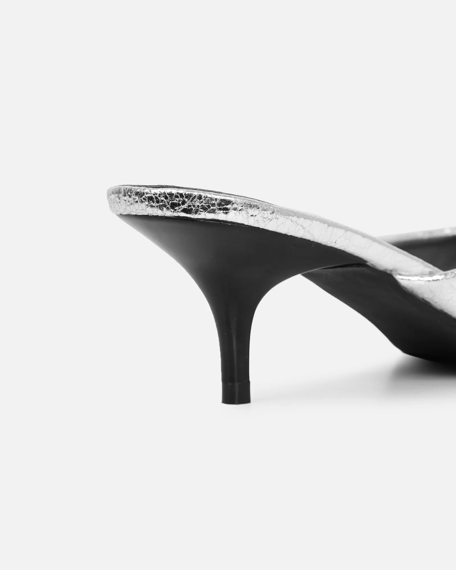 Carson Silver Cracked Kitten Heeled Mules - Image 3