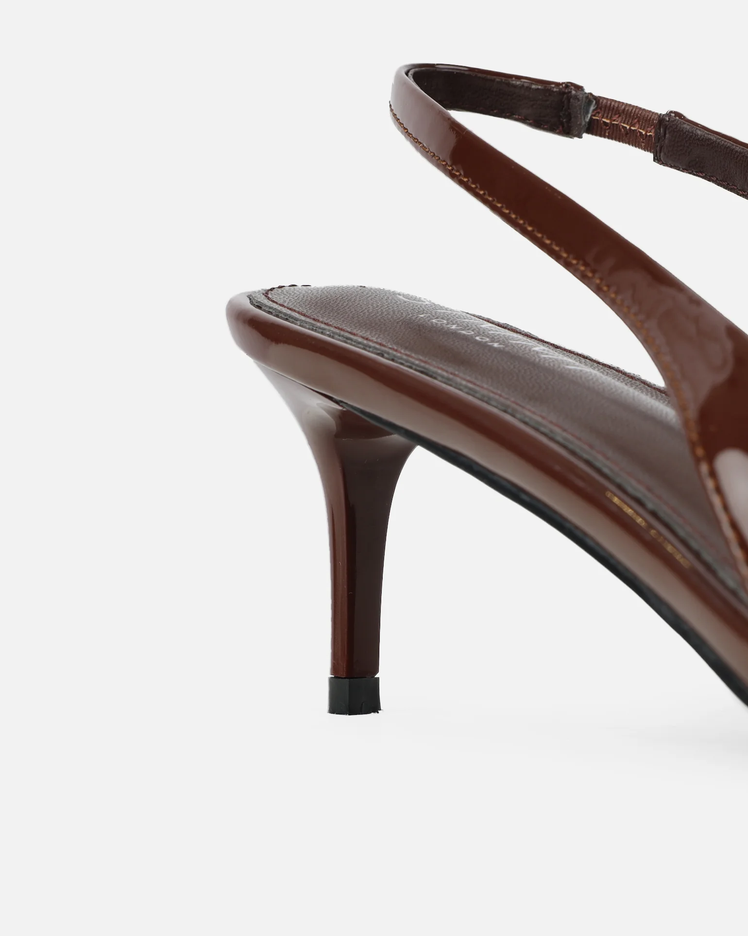Cecily Chocolate Brown Patent Low Sling Back Court Shoes - Image 3