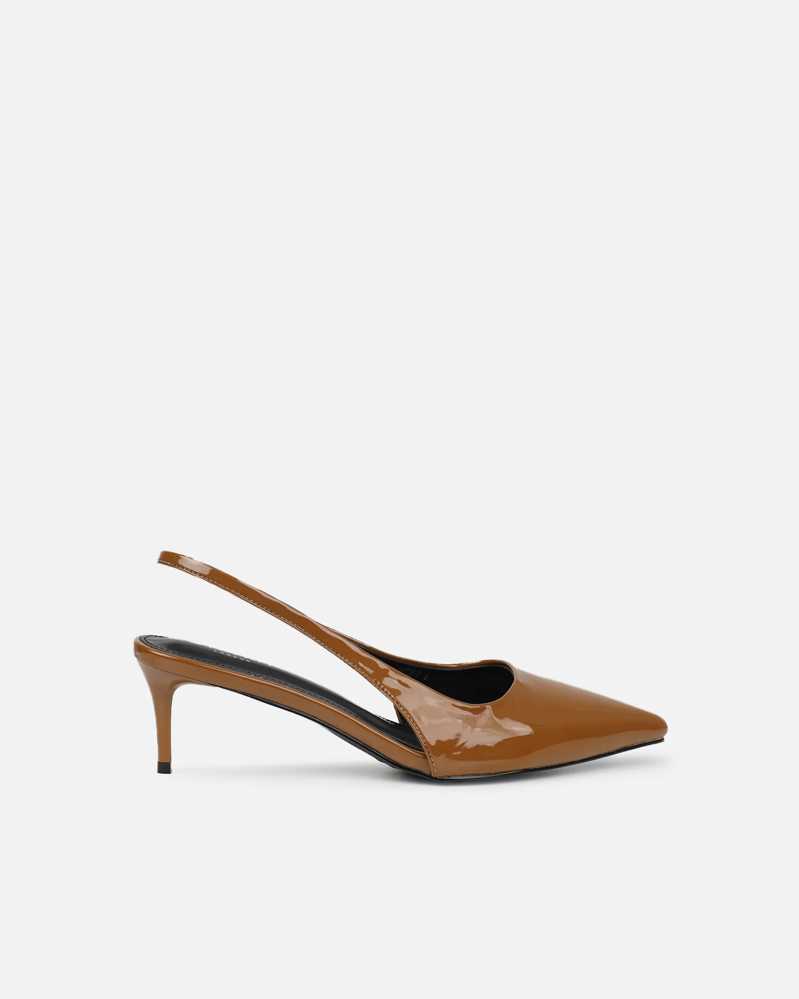 Cecily Olive Brown Patent Low Sling Back Court Shoes - Image 2