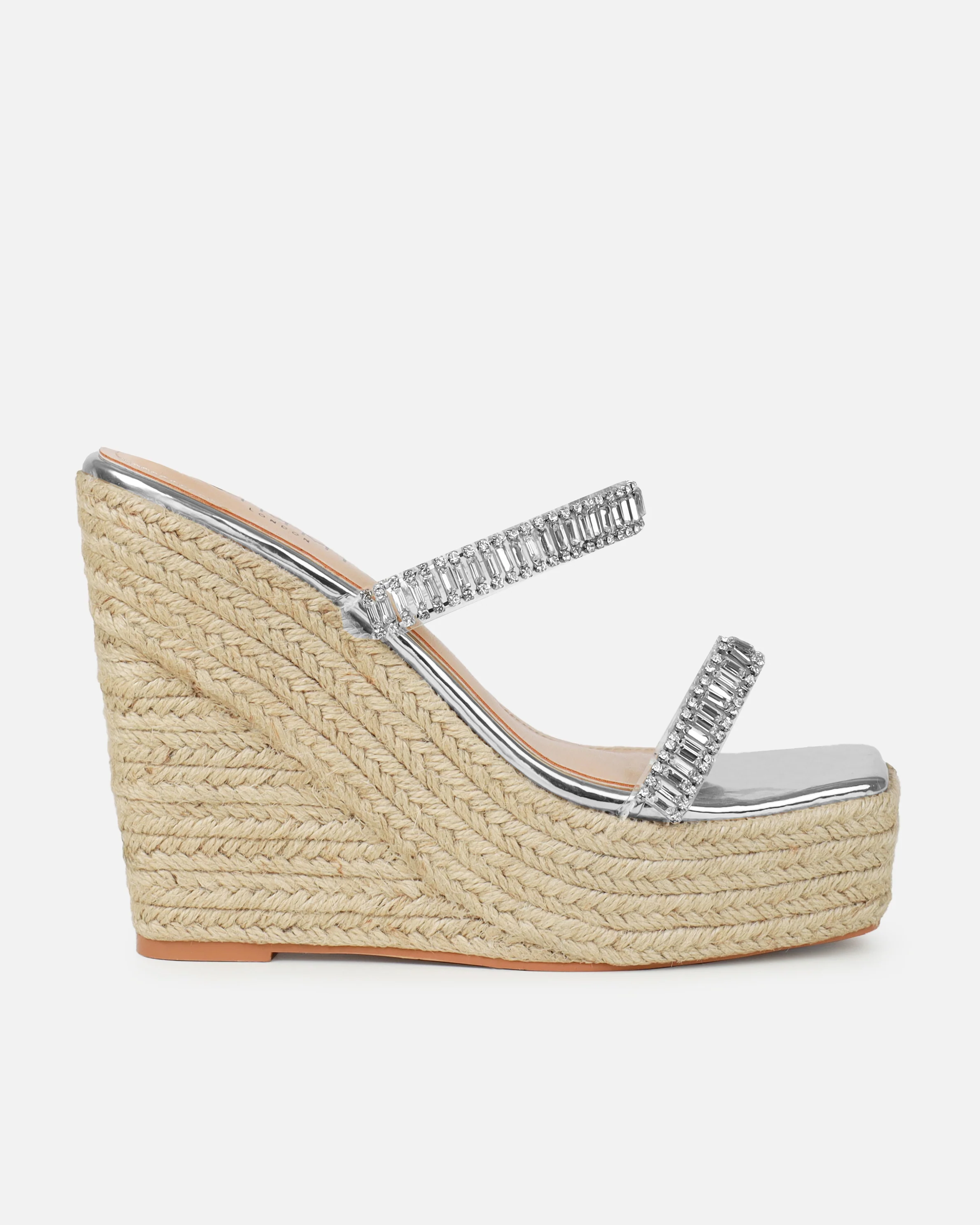Celline Silver Diamante Strappy Espadrille Wedges - Image 2