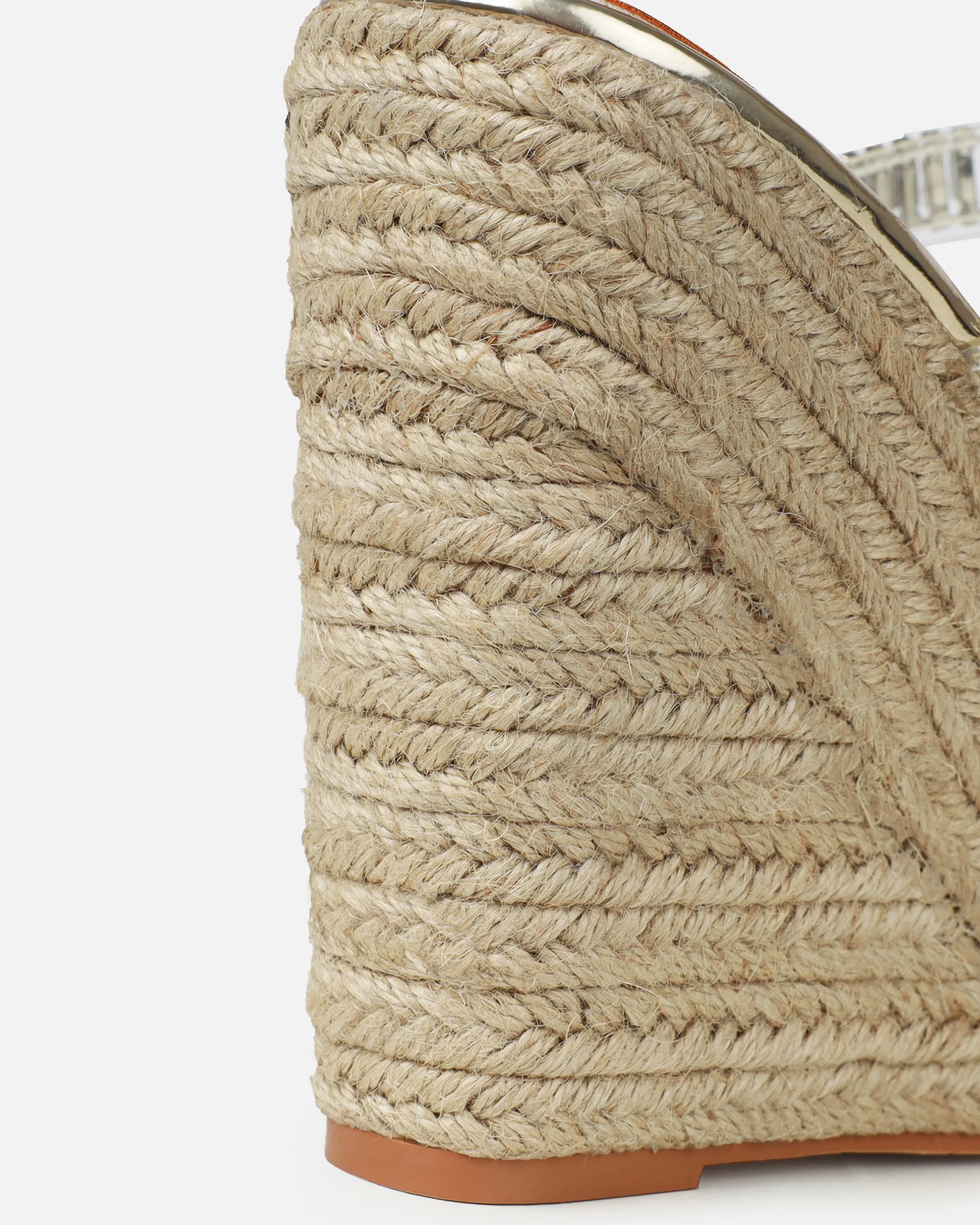 Celline Gold Diamante Strappy Espadrille Wedges - Image 3