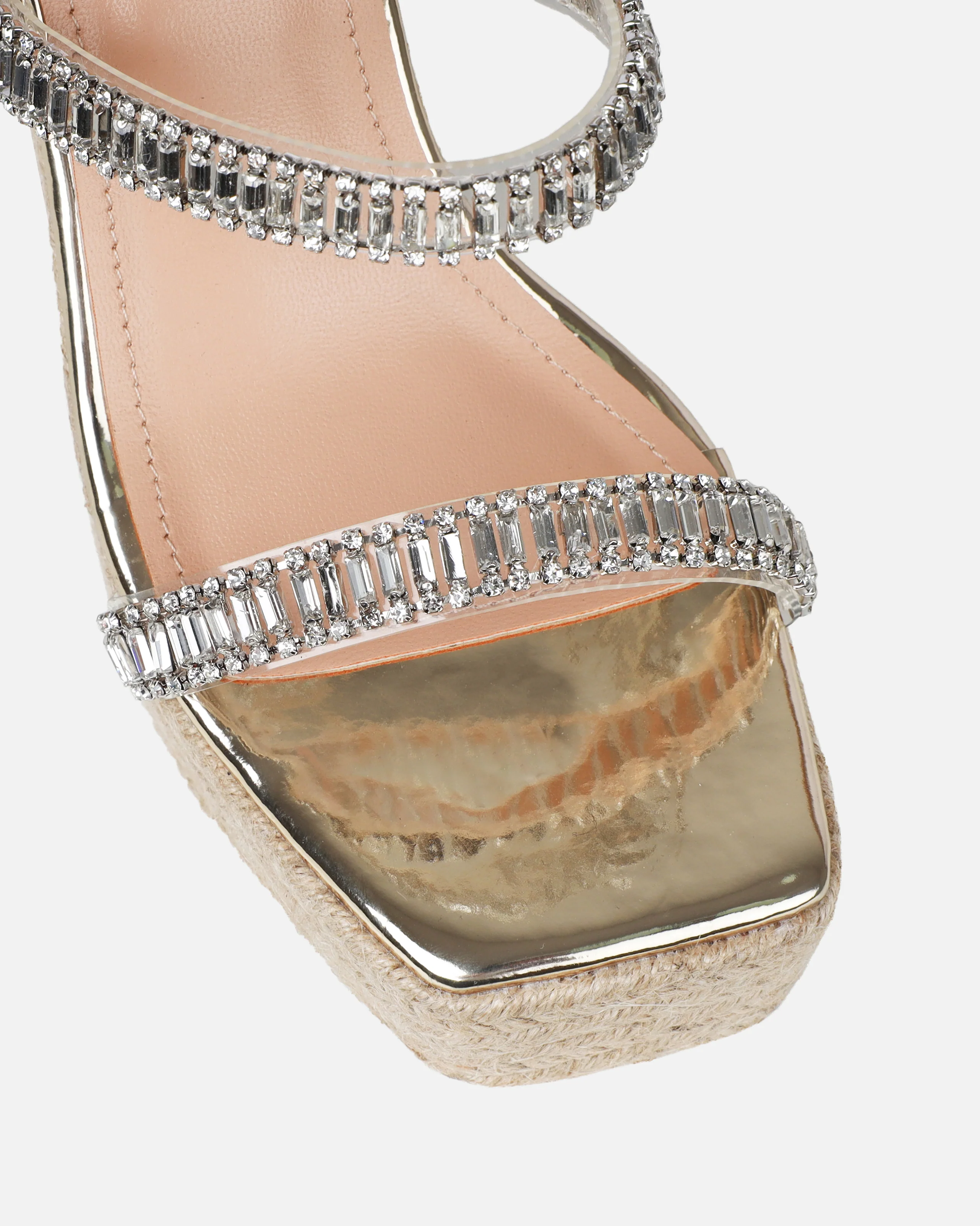 Celline Gold Diamante Strappy Espadrille Wedges - Image 4