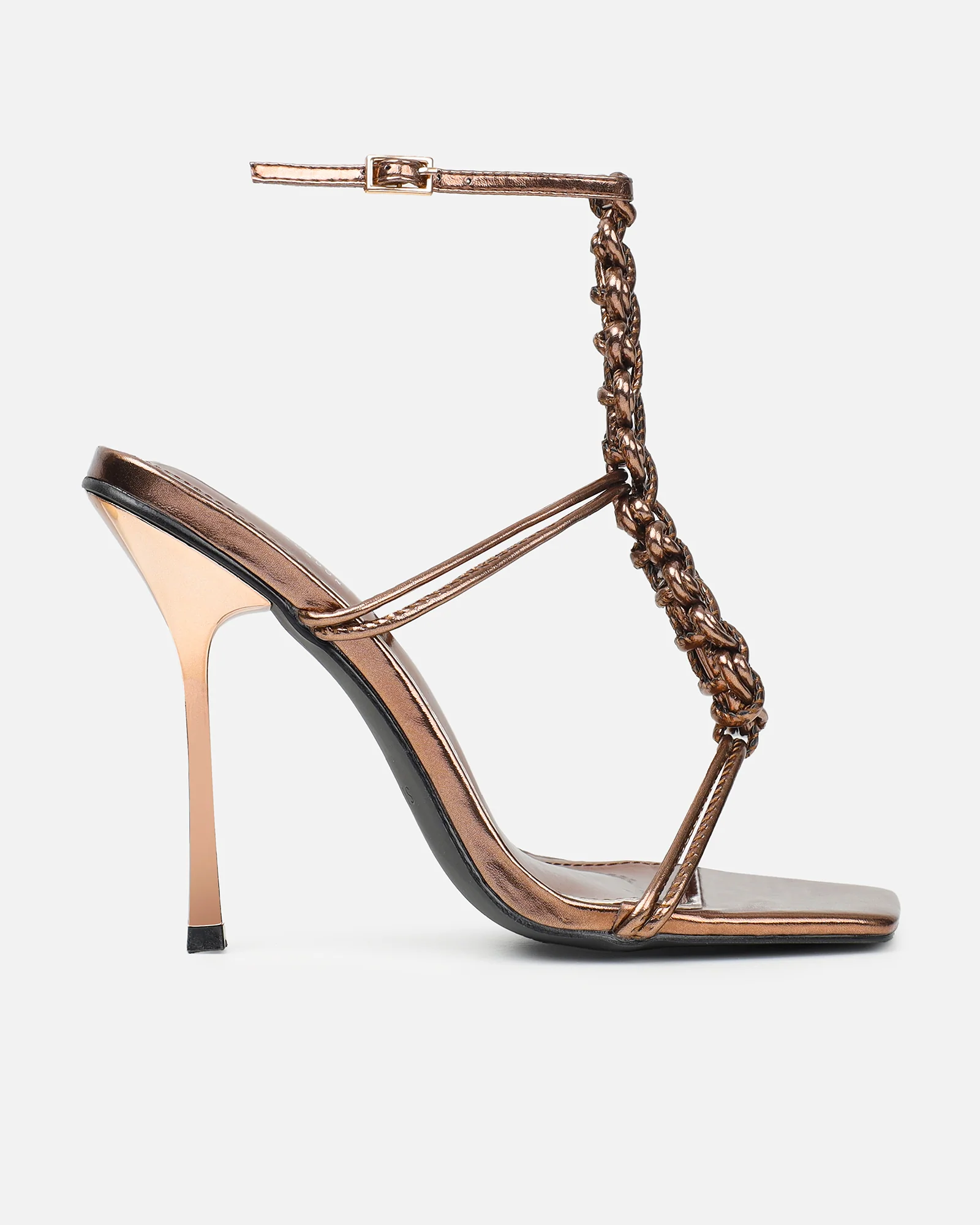 Cemile Bronze Metallic Braided Heeled Sandals - Image 2