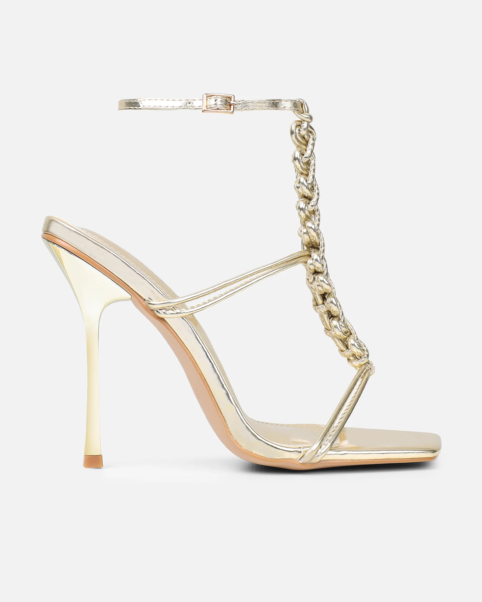 Cemile Gold Metallic Braided Heeled Sandals - Image 2