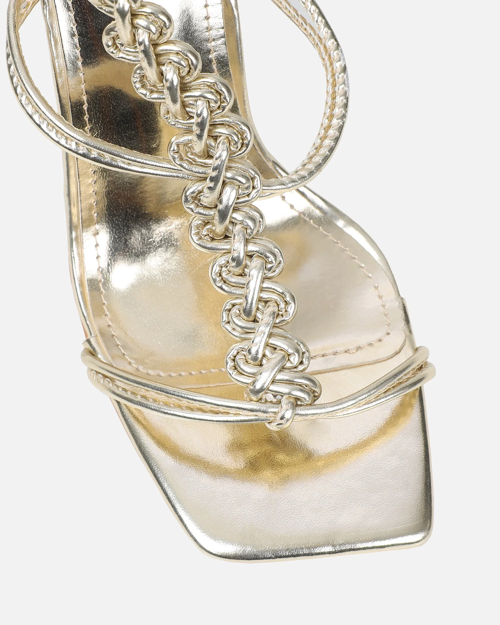 Cemile Gold Metallic Braided Heeled Sandals - Image 4