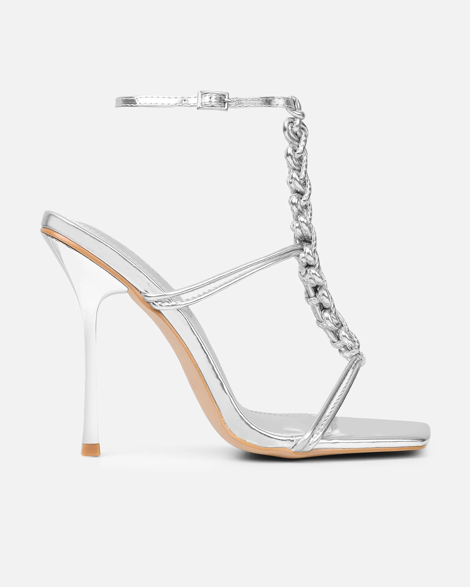 Cemile Silver Metallic Braided Heeled Sandals - Image 2