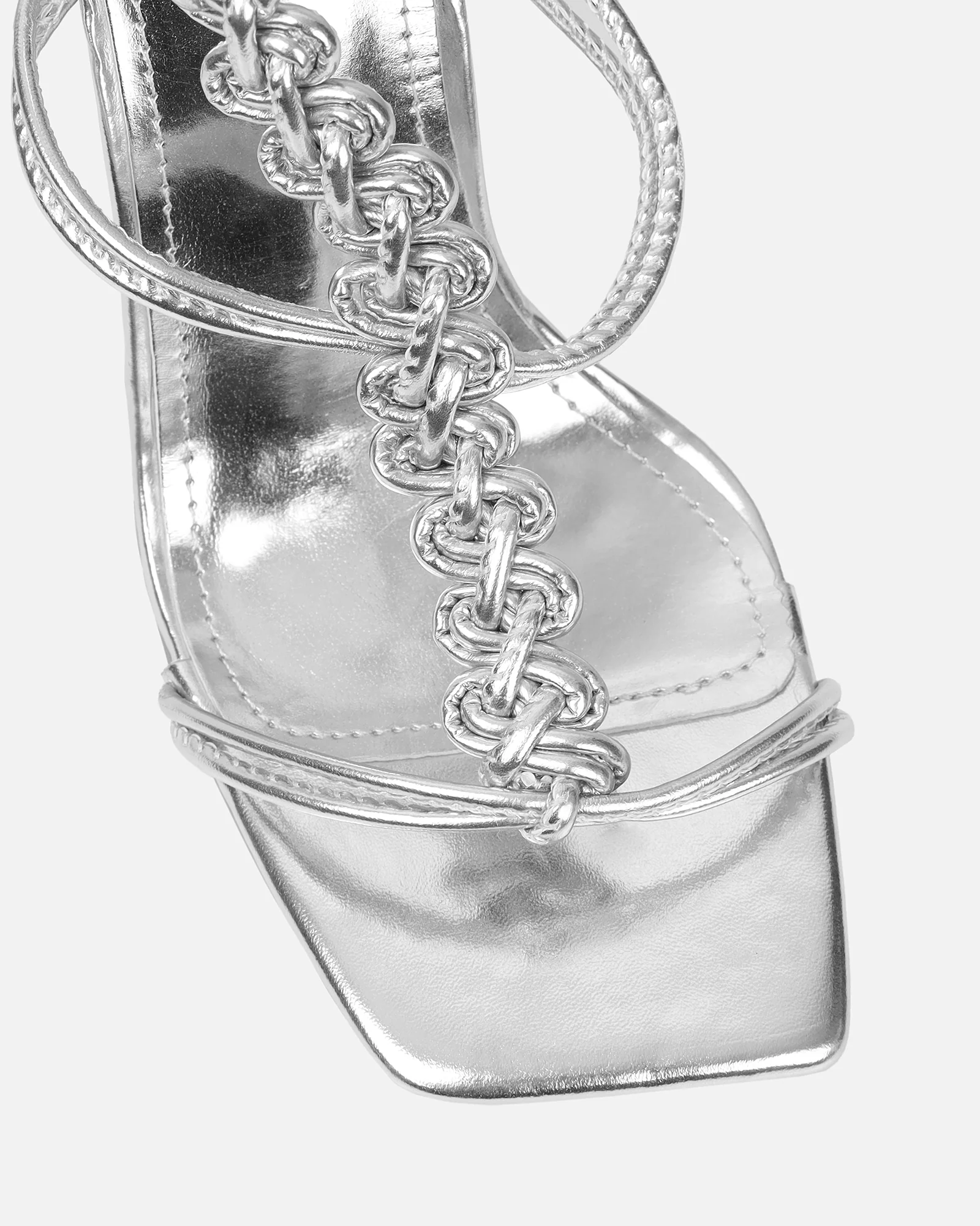 Cemile Silver Metallic Braided Heeled Sandals - Image 4
