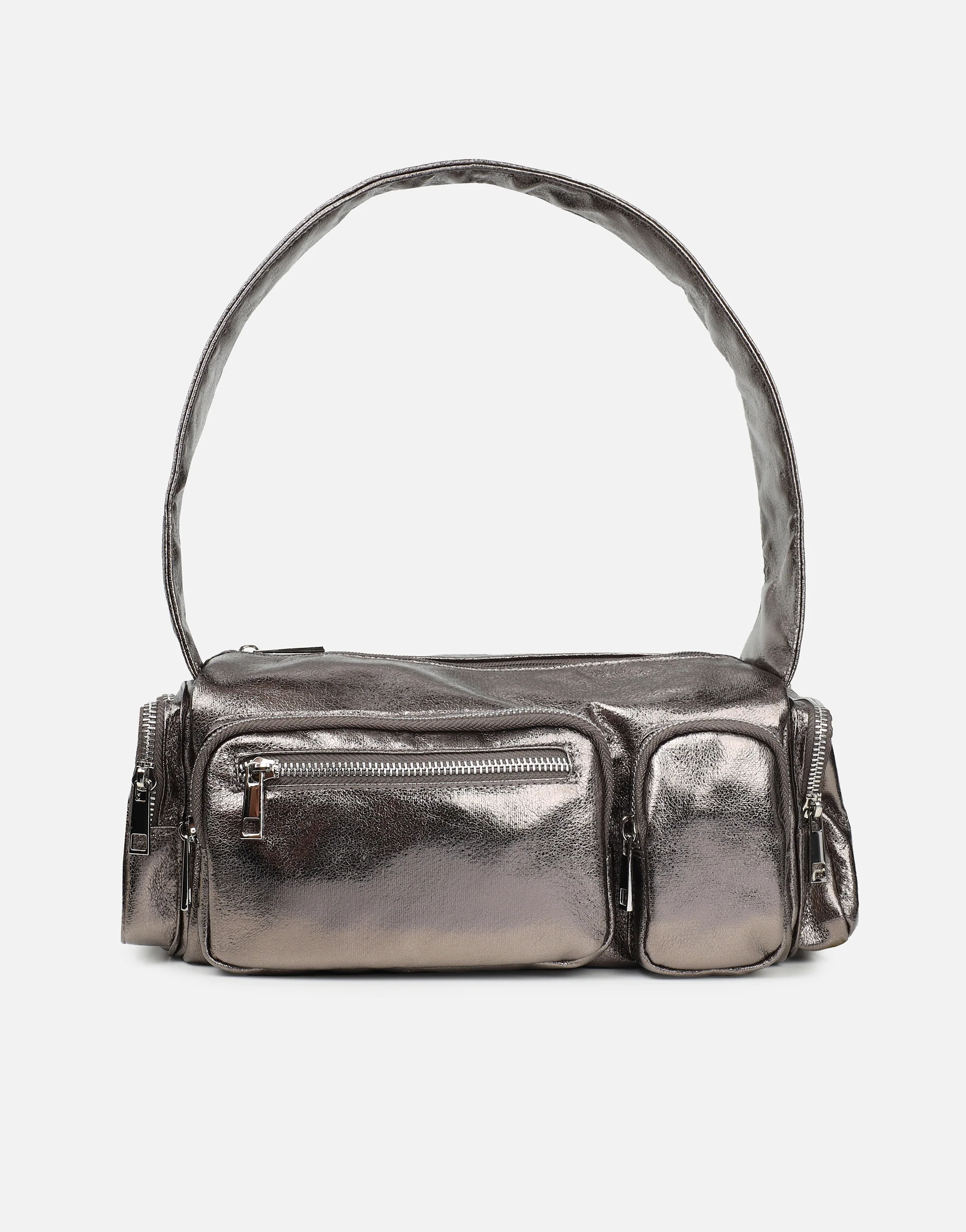 Ceyda Pewter Metallic Barrel Utility Shoulder Bag - Image 4