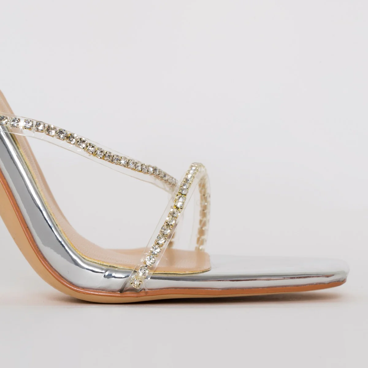 Chantel Silver Clear Diamante Strappy Heels - Image 3