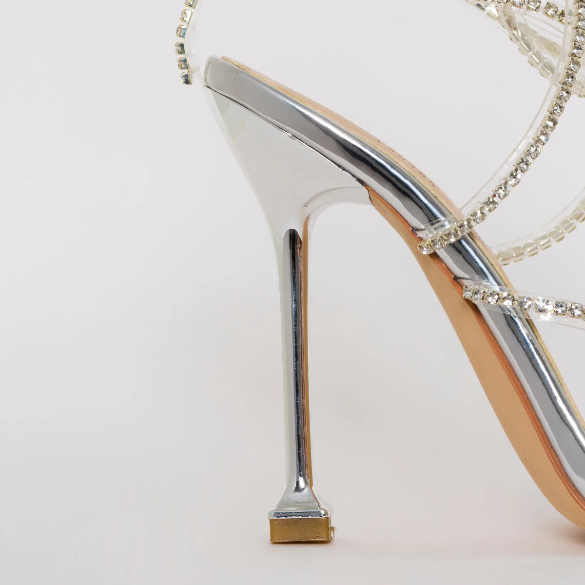 Chantel Silver Clear Diamante Strappy Heels - Image 4