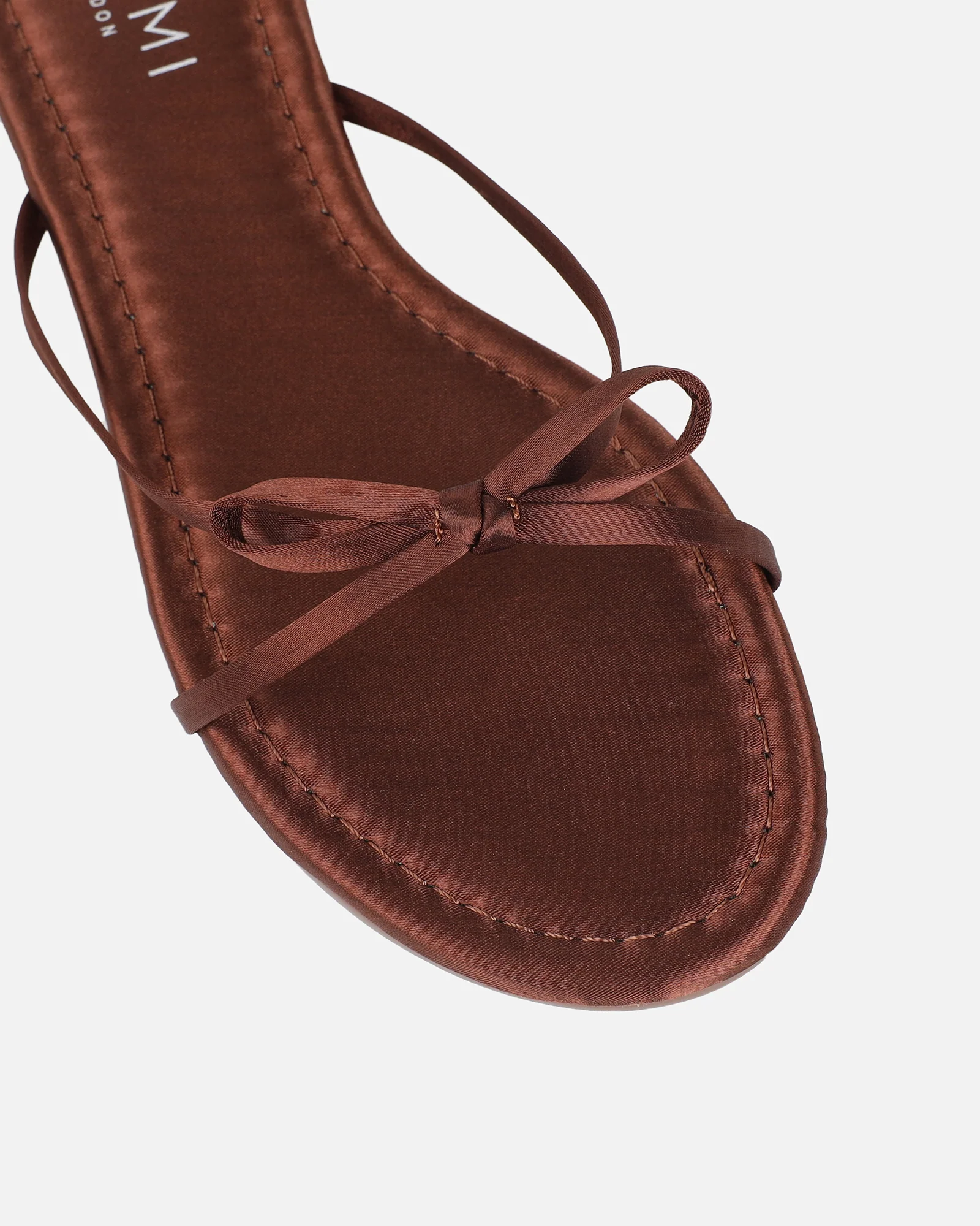 Char Chocolate Satin Bow Sandals - Image 4