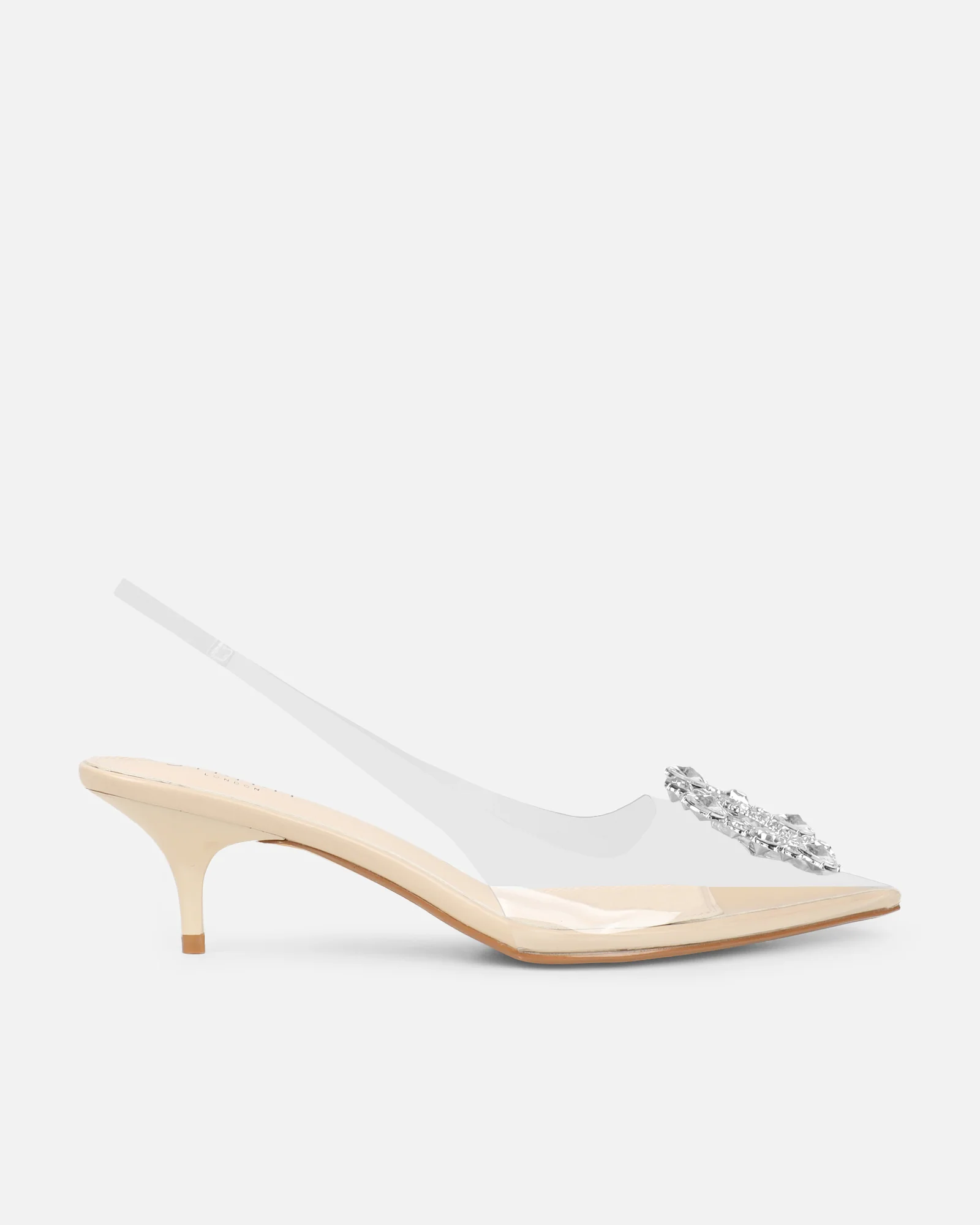 Chara Clear Diamante Nude Low Court Shoes - Image 2
