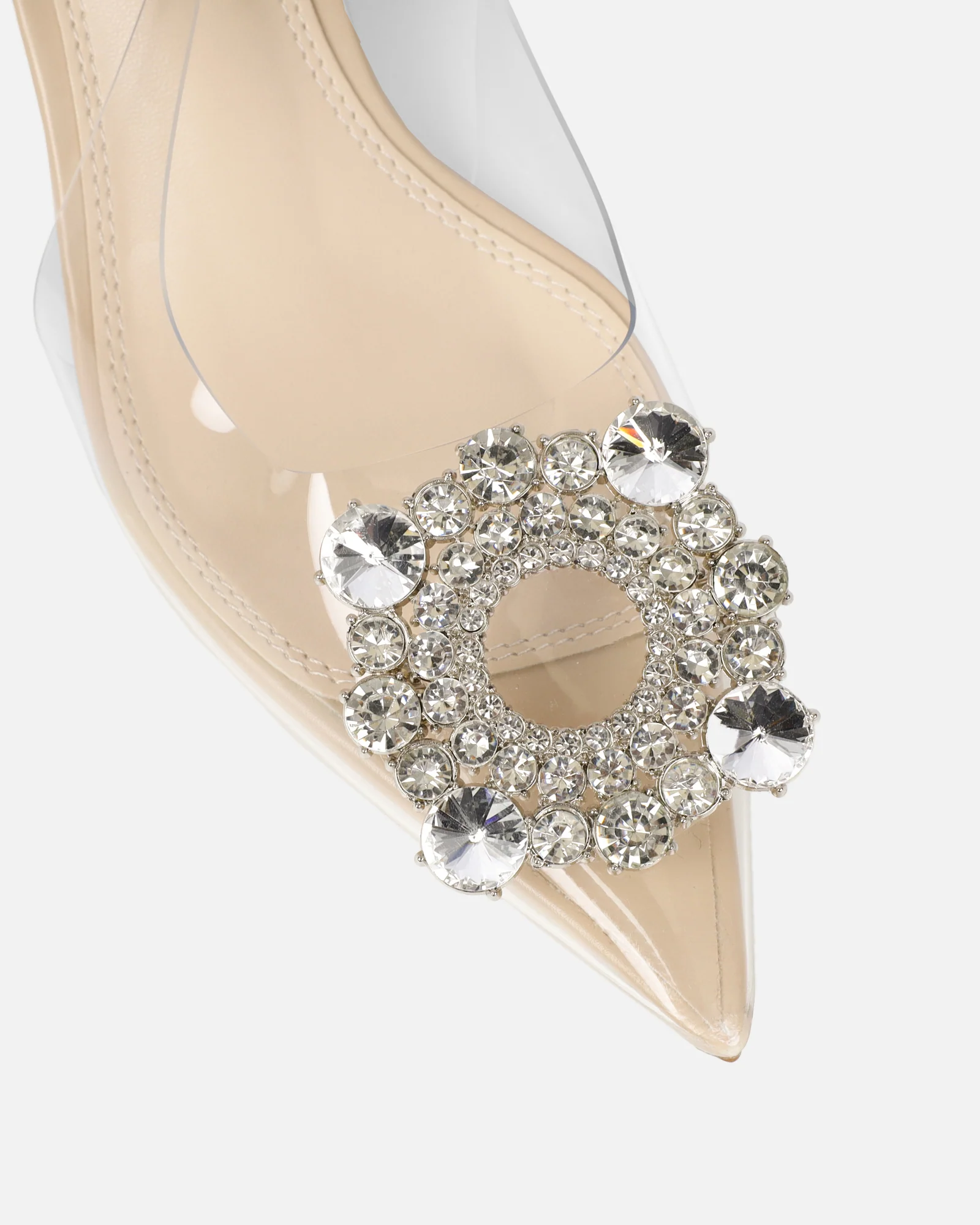 Chara Clear Diamante Nude Low Court Shoes - Image 4