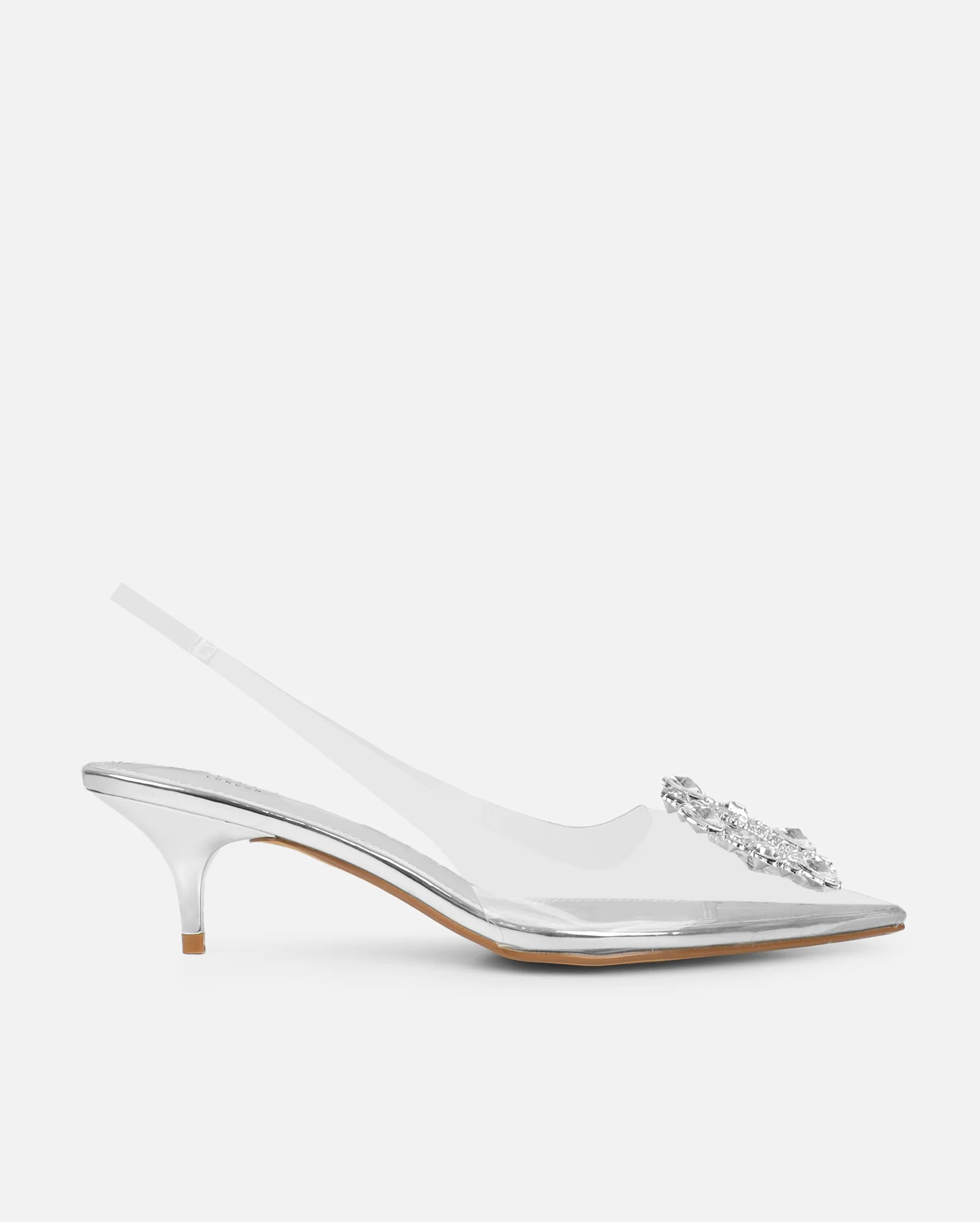 Chara Clear Diamante Silver Mirror Low Court Shoes - Image 2