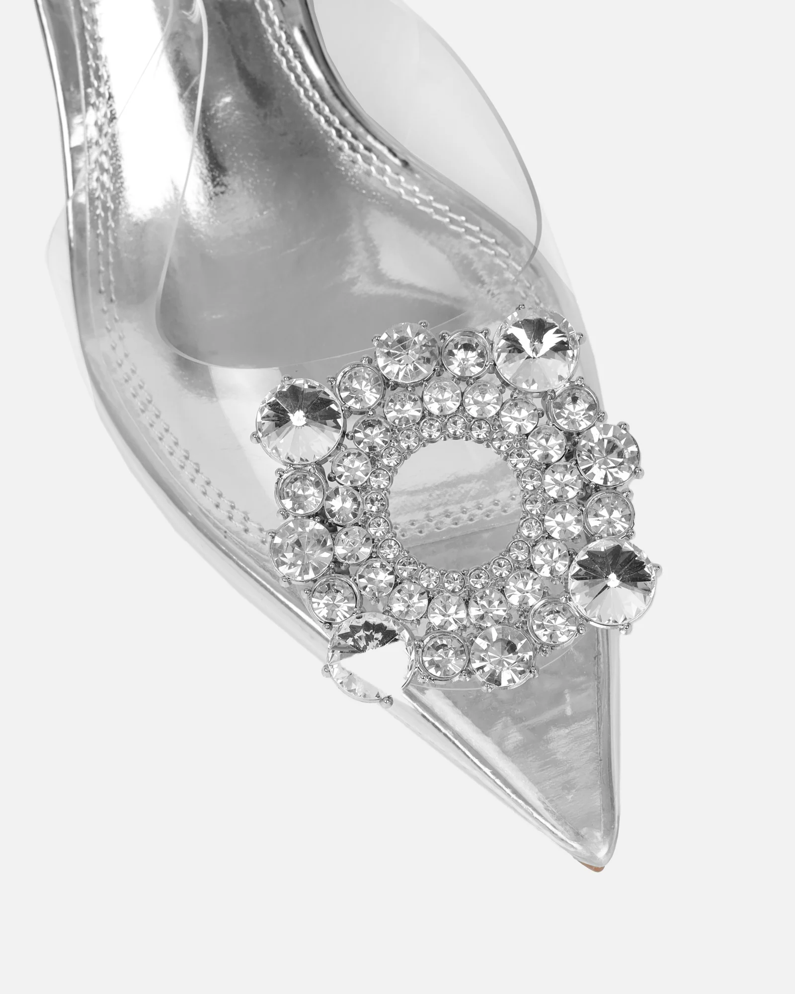 Chara Clear Diamante Silver Mirror Low Court Shoes - Image 4