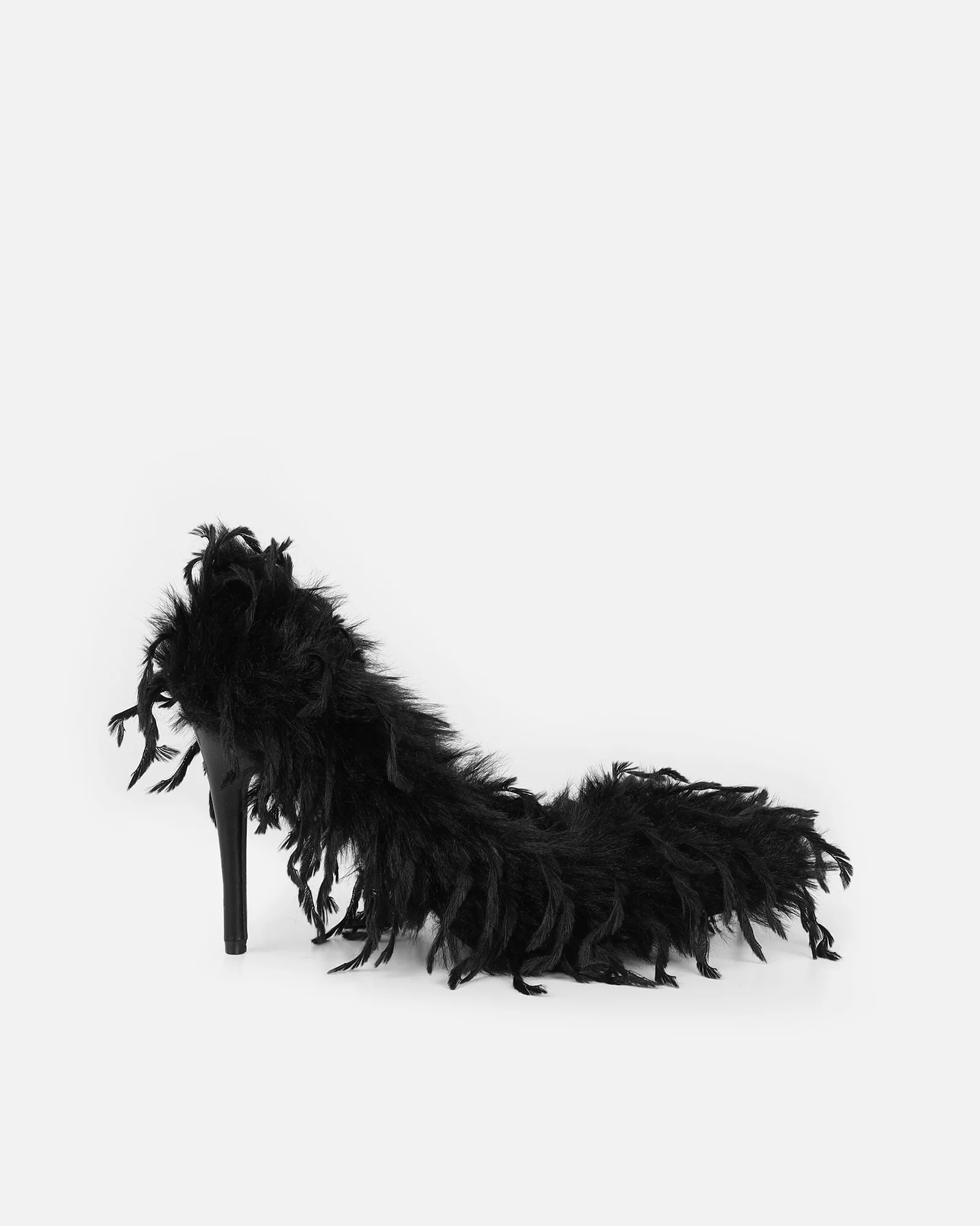 Charlee Black Faux Feathered Court Shoes - Image 2