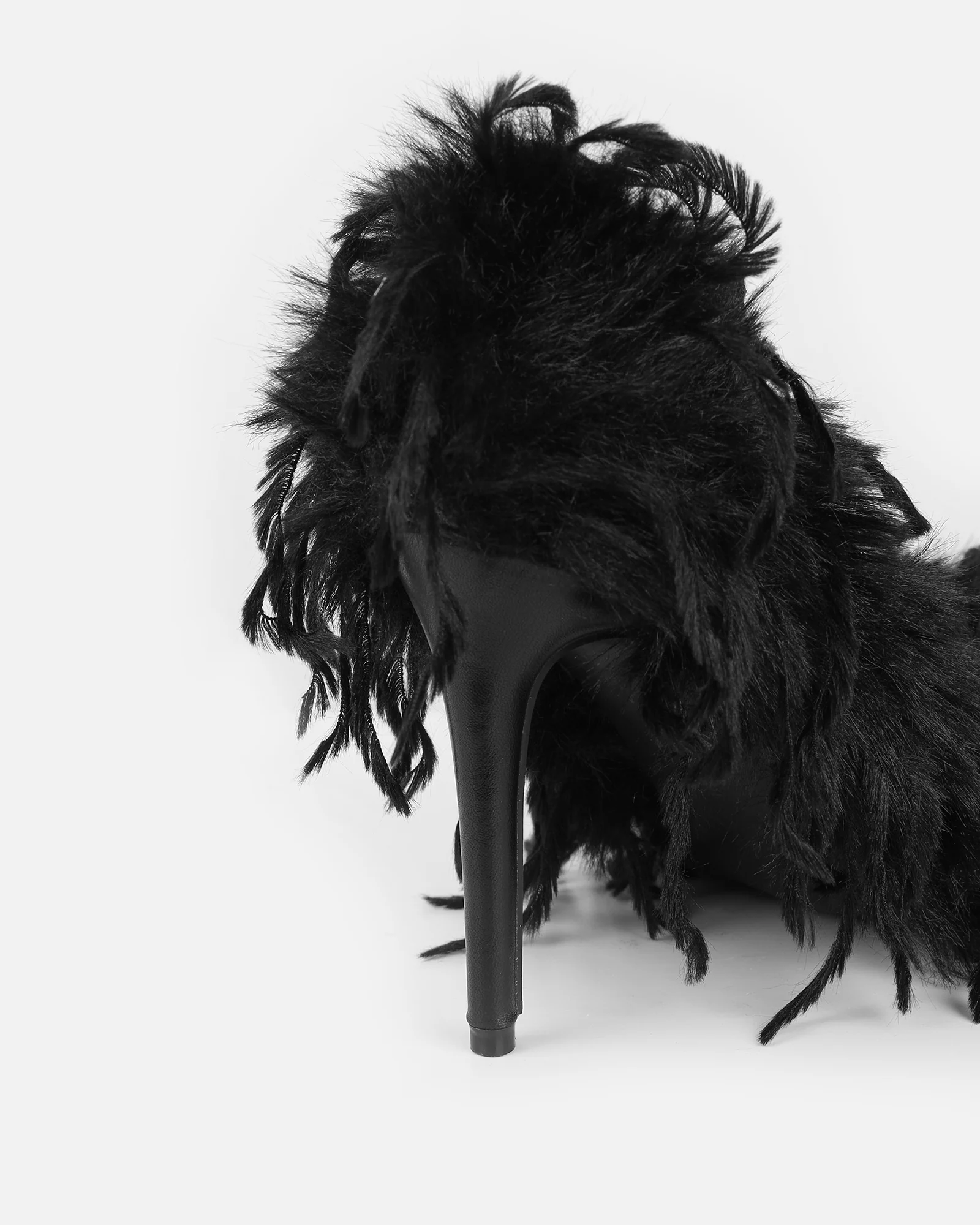 Charlee Black Faux Feathered Court Shoes - Image 3