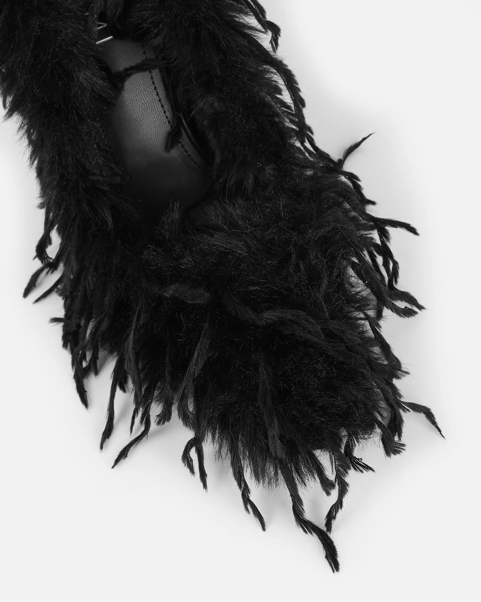 Charlee Black Faux Feathered Court Shoes - Image 4
