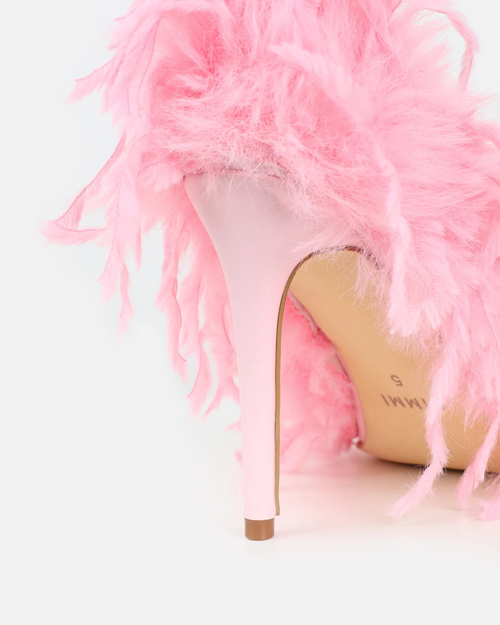 Charlee Pink Faux Feathered Court Shoes - Image 3