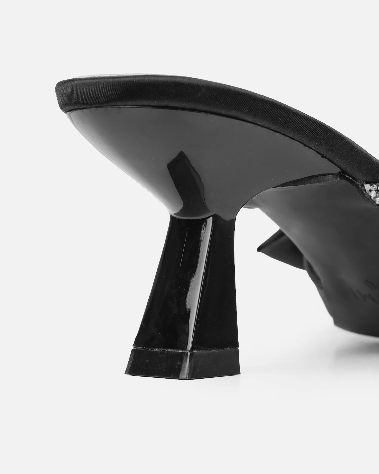 Chayaa Black Satin Diamante Bow Low Heeled Sandals - Image 3
