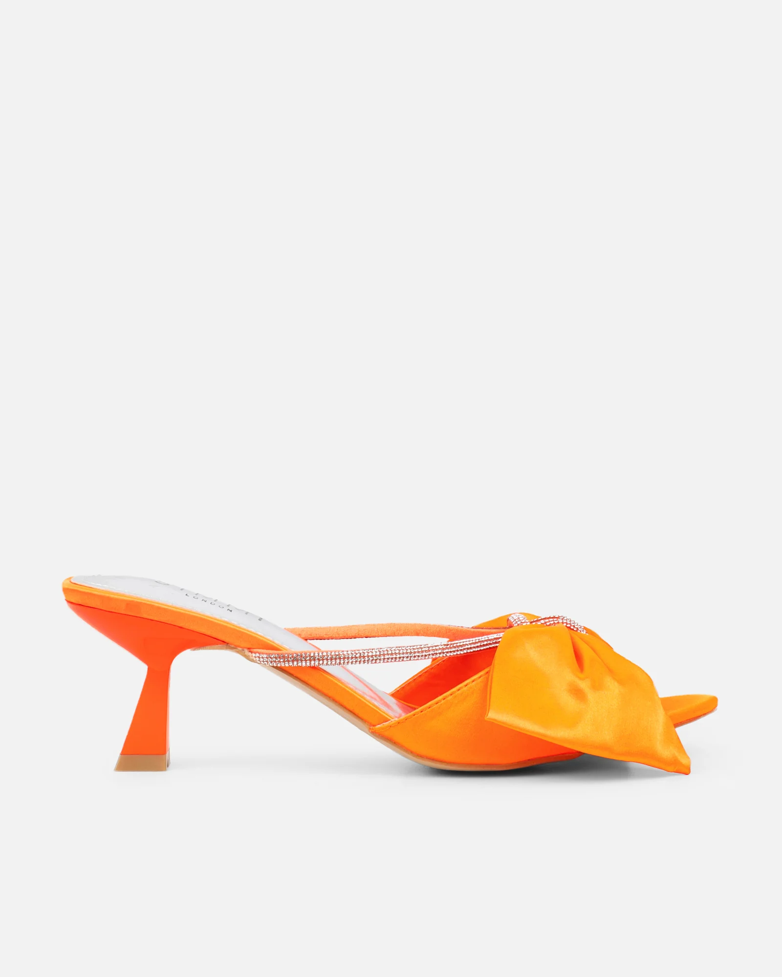 Chayaa Orange Satin Diamante Bow Low Heeled Sandals - Image 2