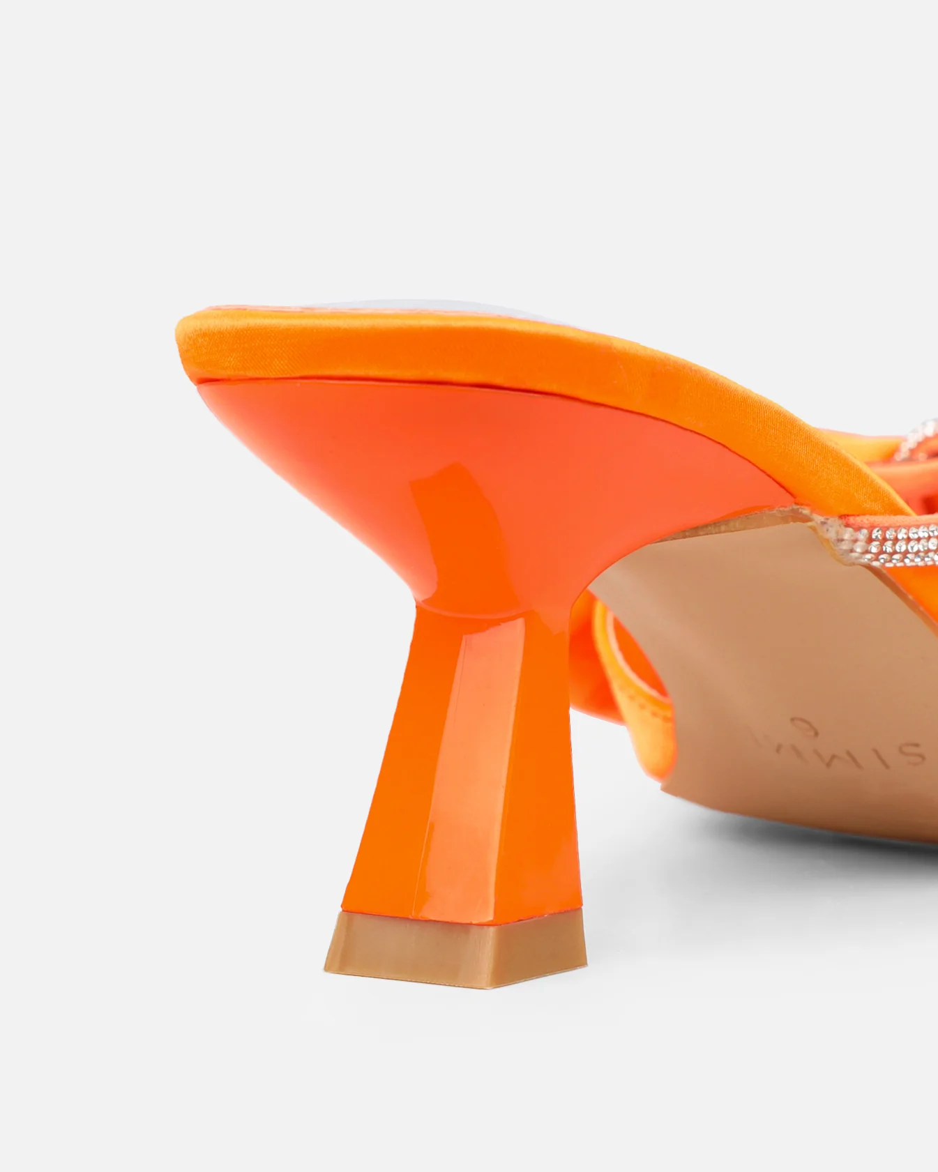 Chayaa Orange Satin Diamante Bow Low Heeled Sandals - Image 3