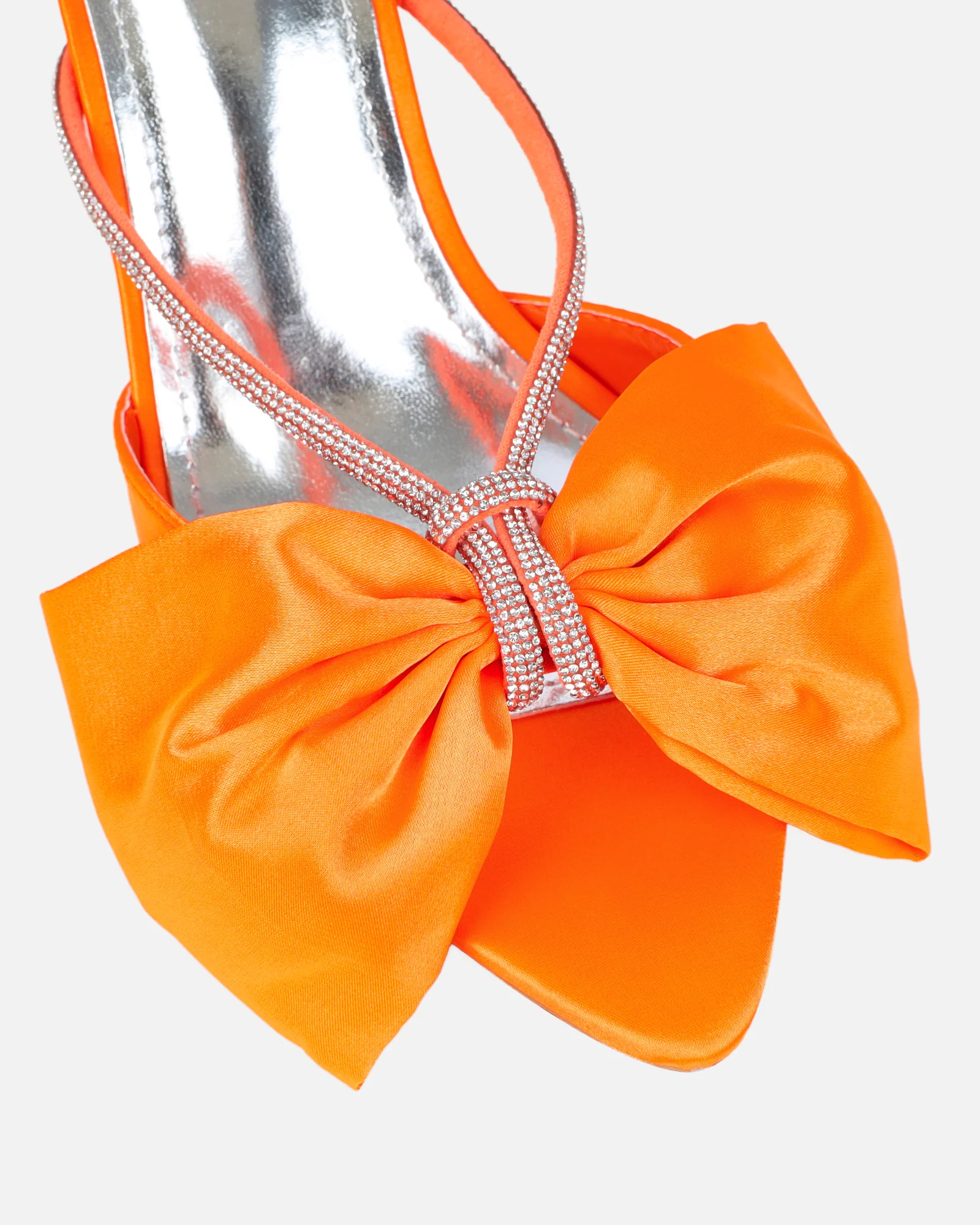 Chayaa Orange Satin Diamante Bow Low Heeled Sandals - Image 4