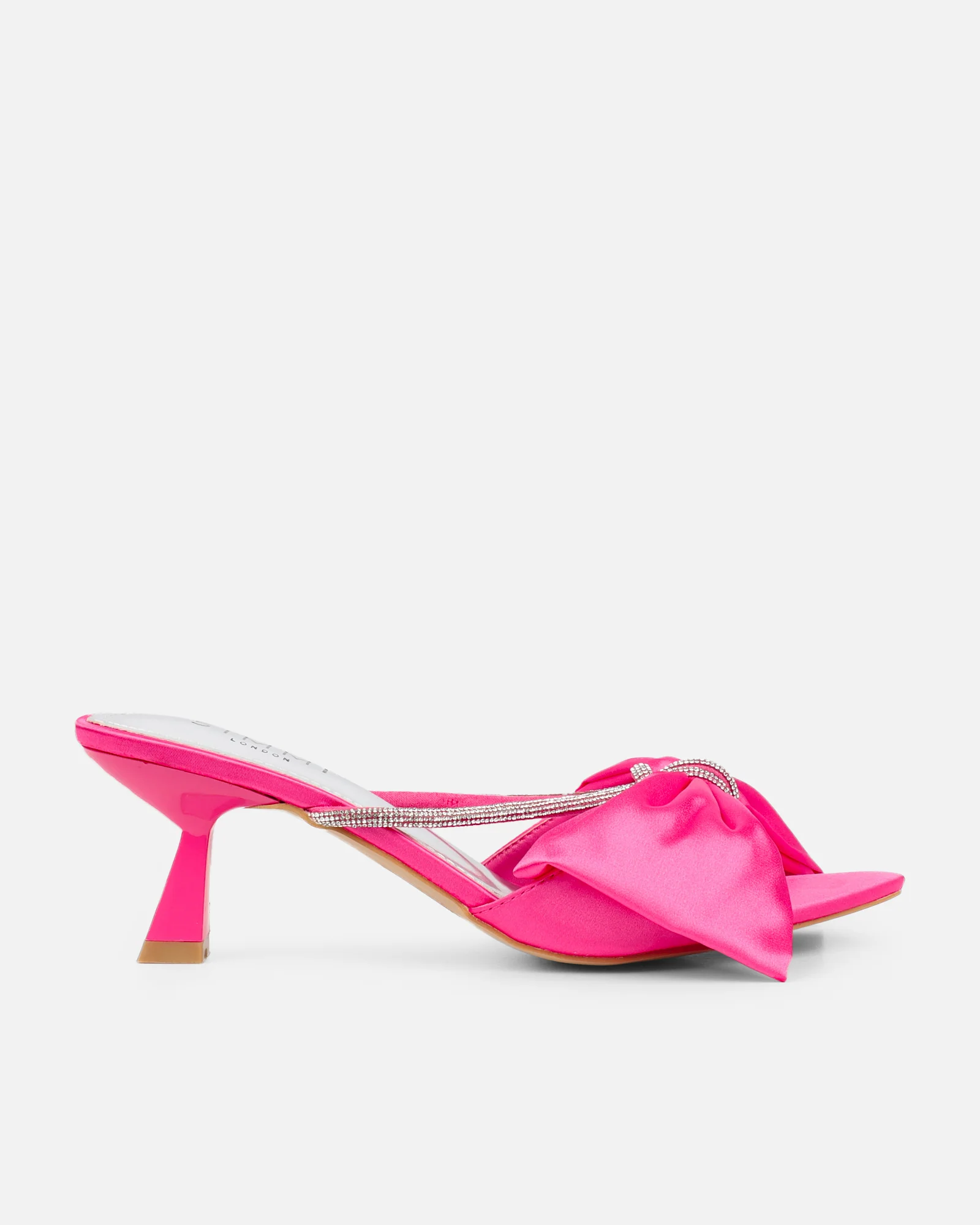 Chayaa Pink Satin Diamante Bow Low Heeled Sandals - Image 2