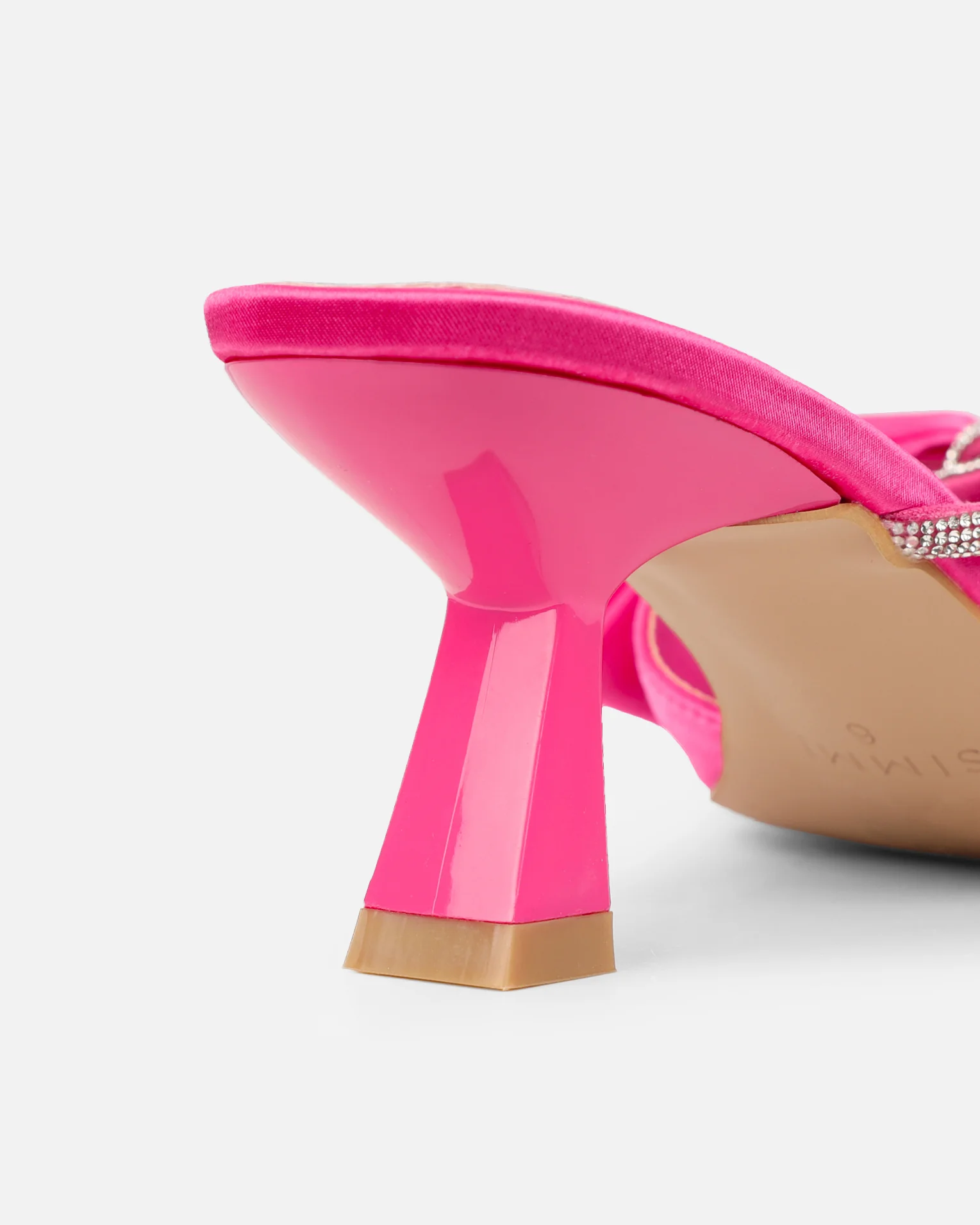 Chayaa Pink Satin Diamante Bow Low Heeled Sandals - Image 3