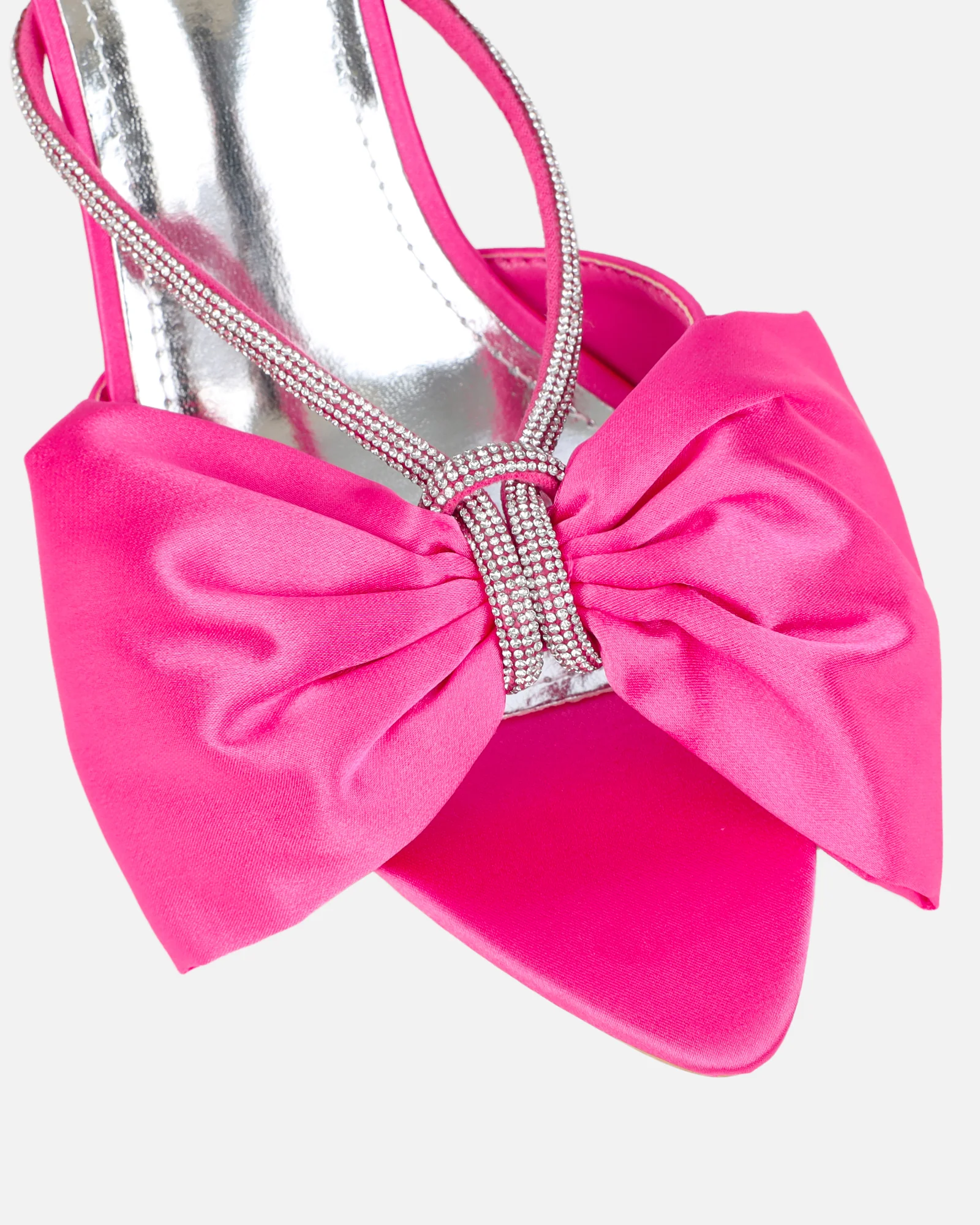Chayaa Pink Satin Diamante Bow Low Heeled Sandals - Image 4