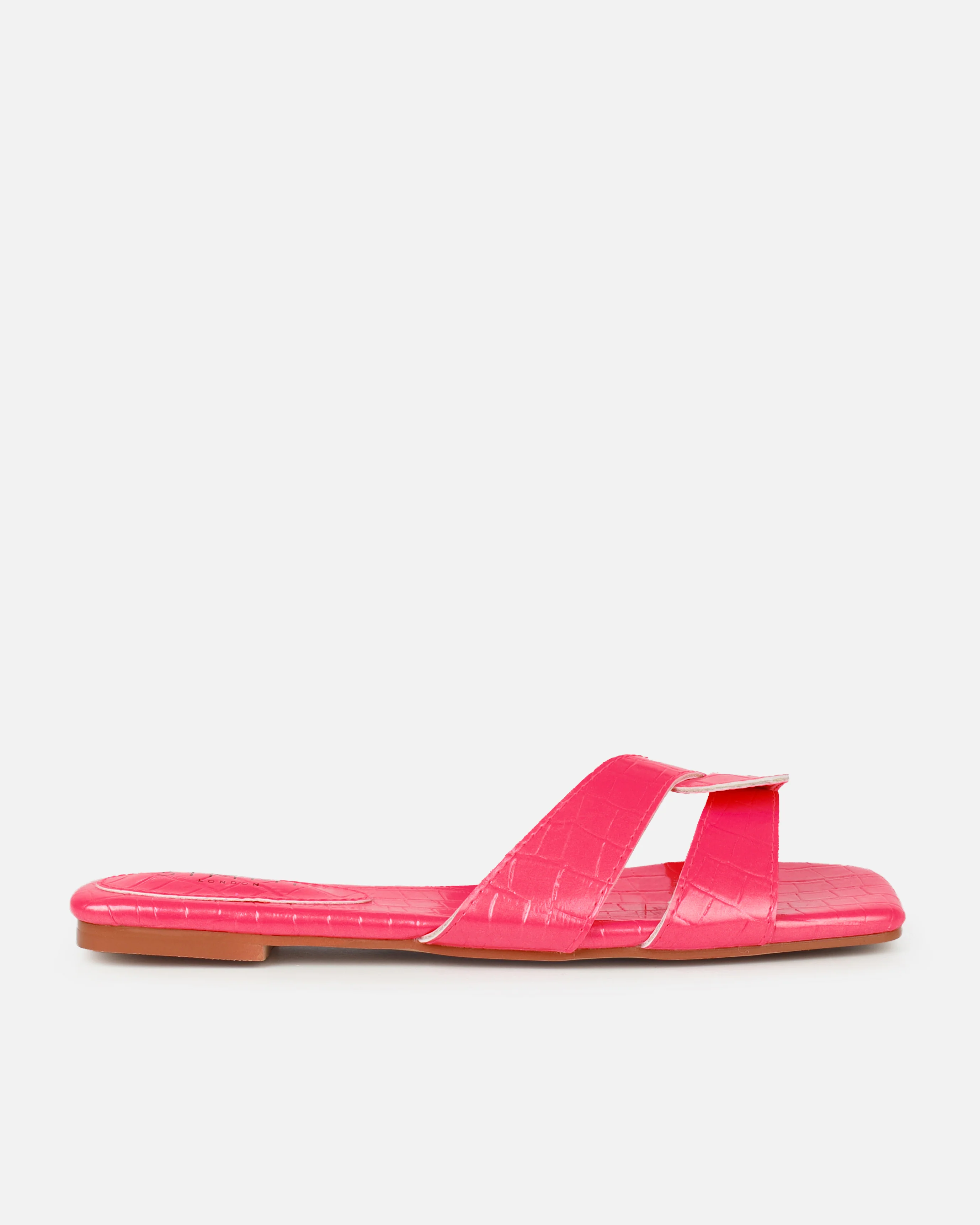 Cherie Hot Pink Faux Croc Print Flat Sandals - Image 2