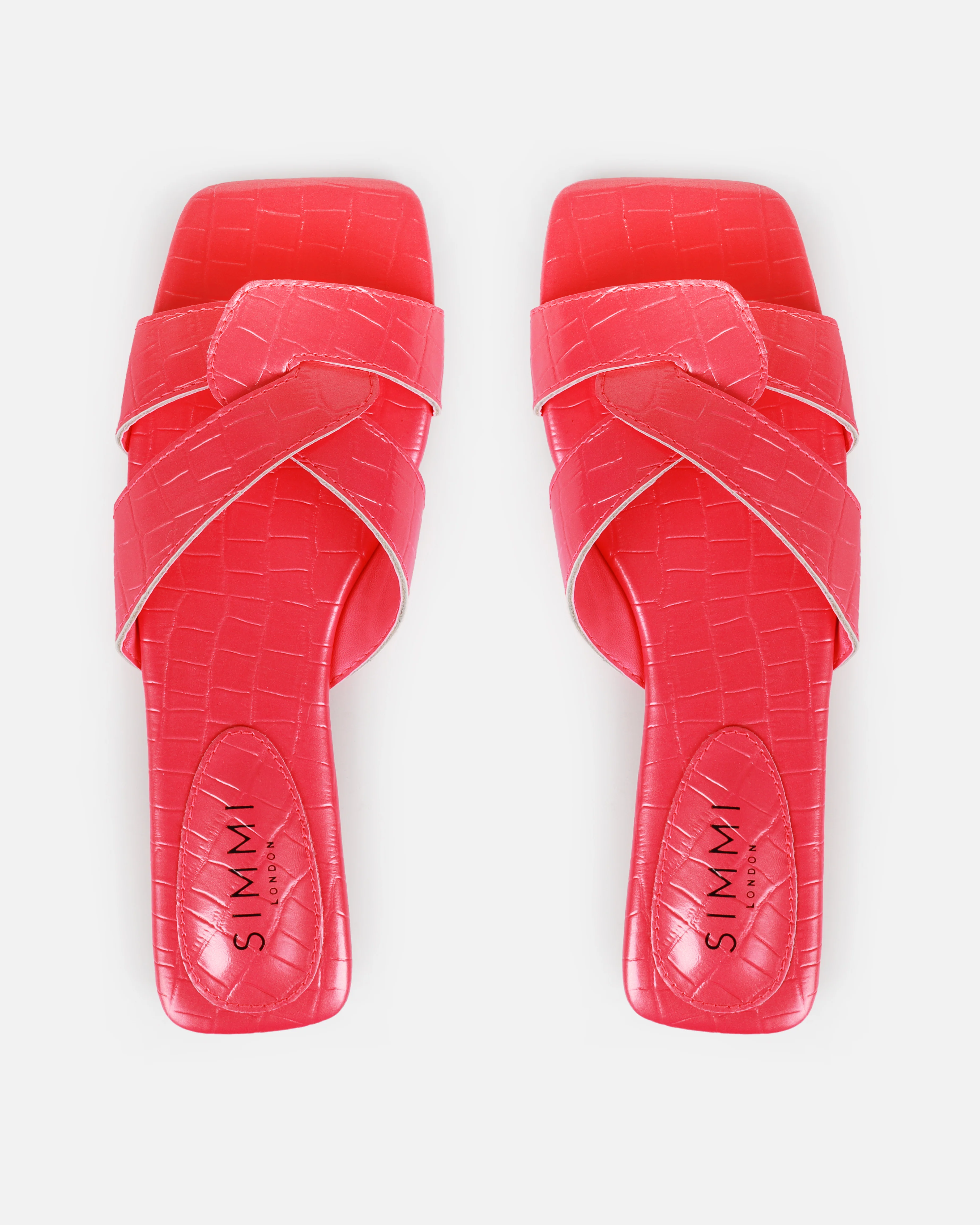 Cherie Hot Pink Faux Croc Print Flat Sandals - Image 3