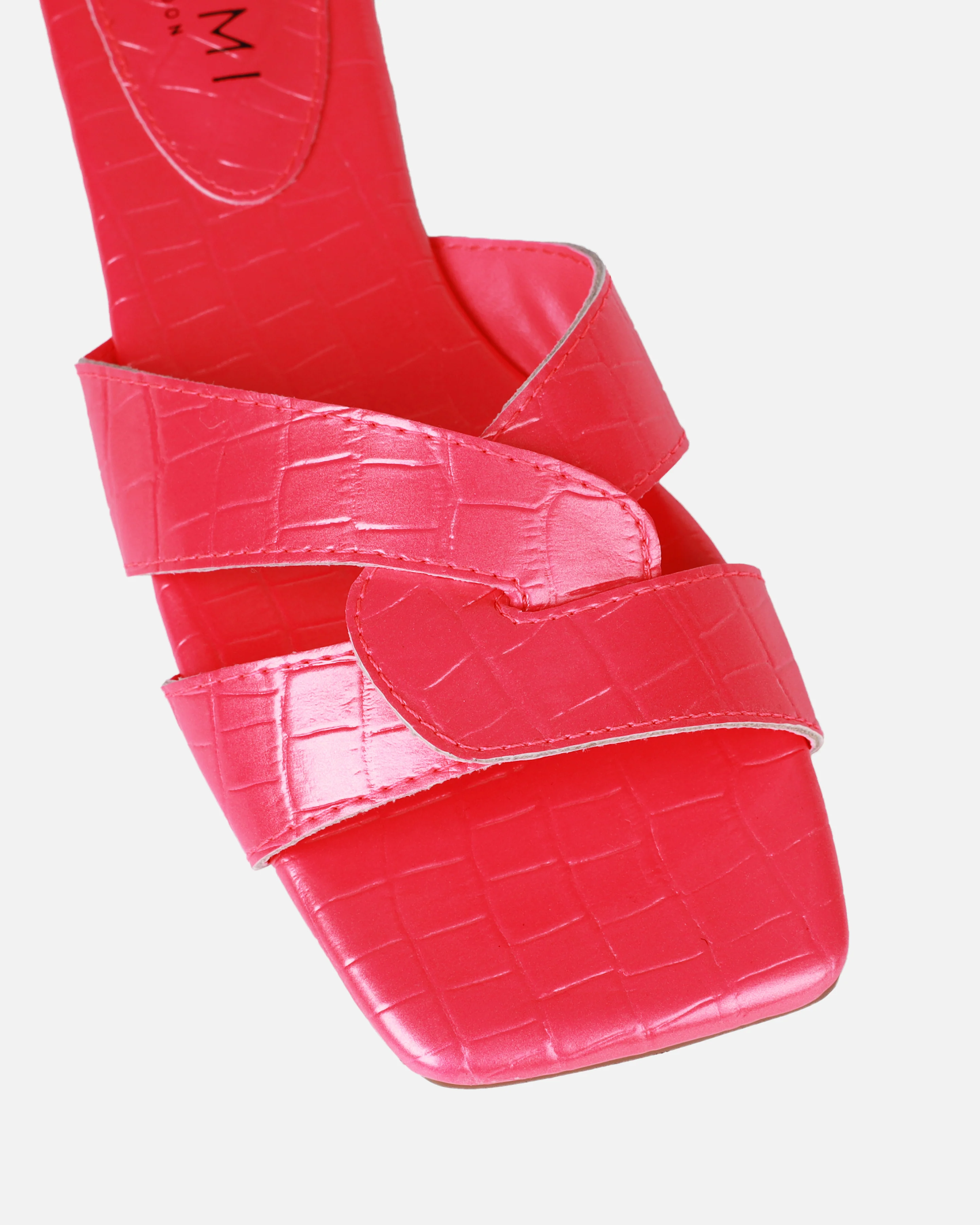 Cherie Hot Pink Faux Croc Print Flat Sandals - Image 4
