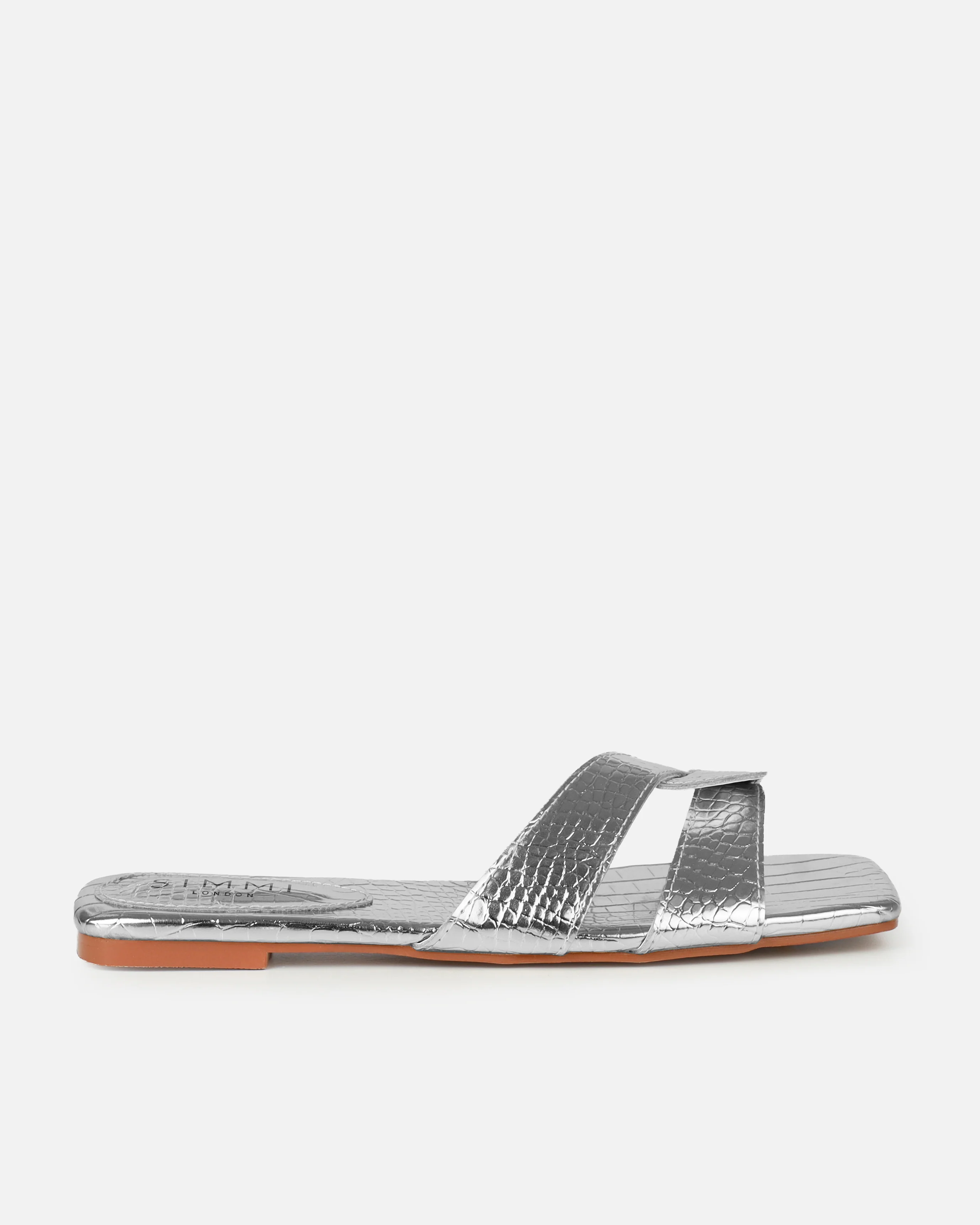 Cherie Silver Faux Croc Print Flat Sandals - Image 2