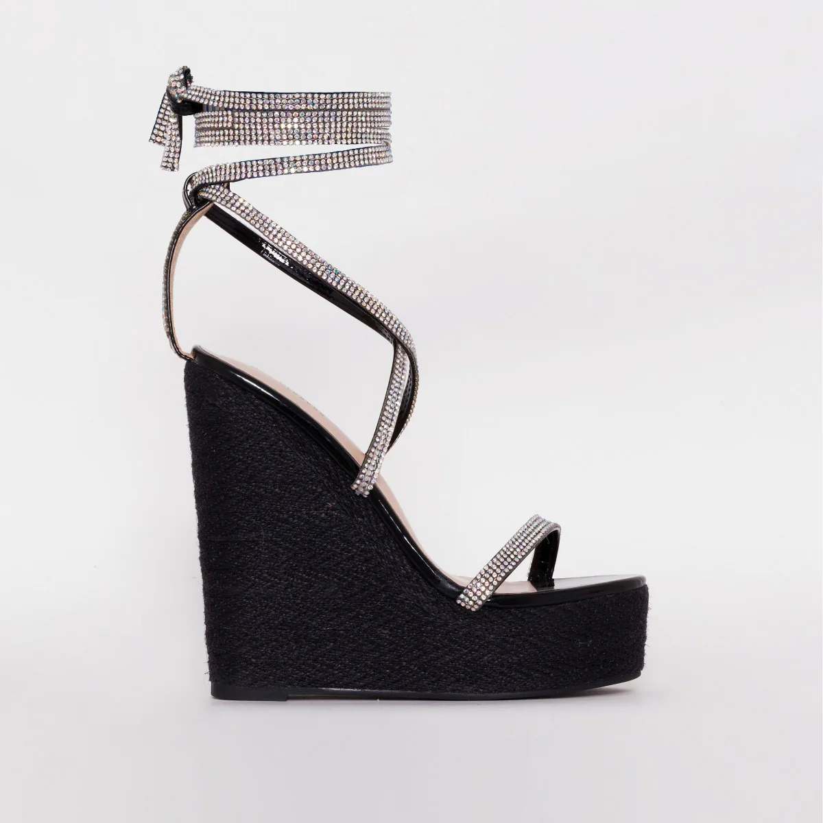 Ciara Black Patent Lace Up Espadrille Wedges