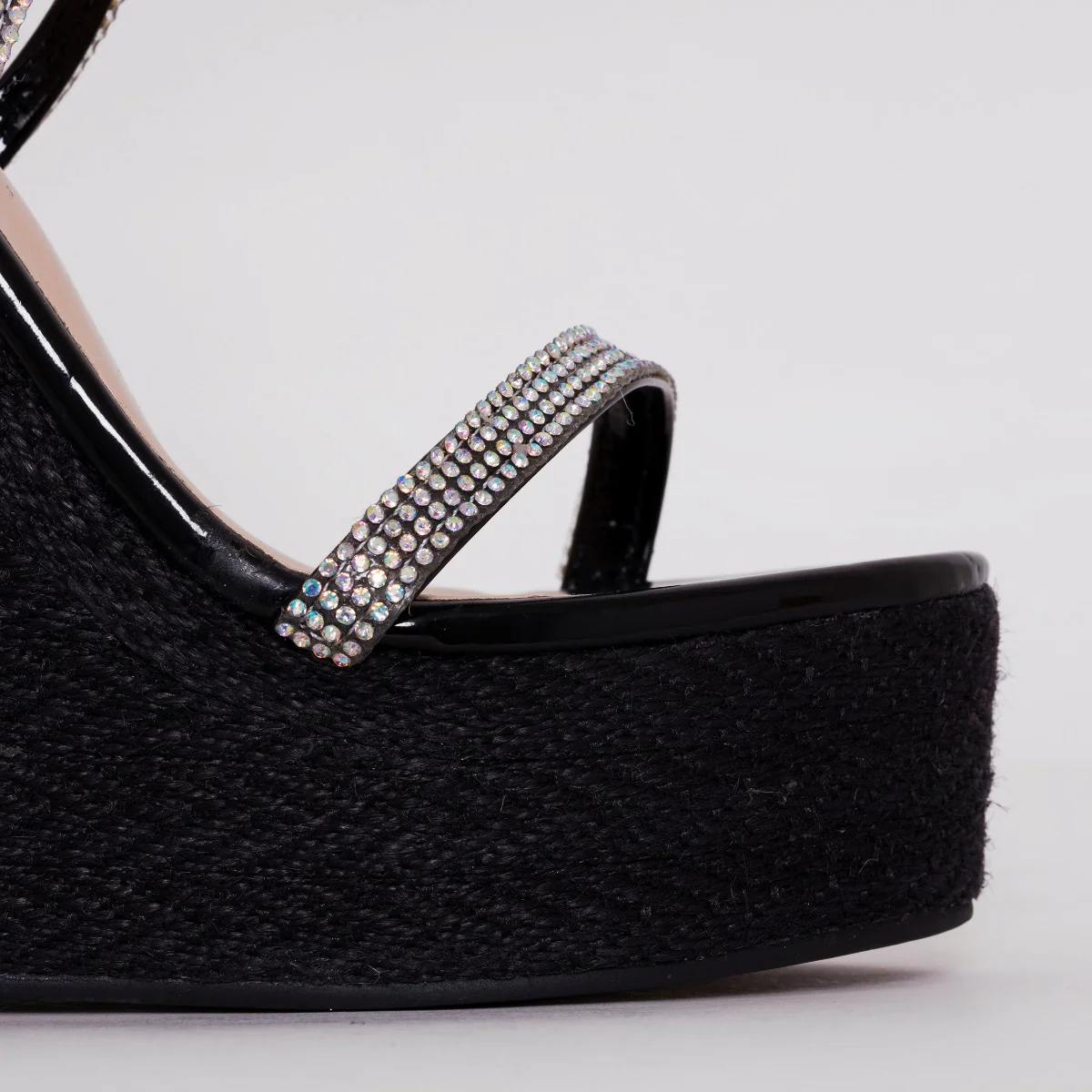 Ciara Black Patent Lace Up Espadrille Wedges - Image 2