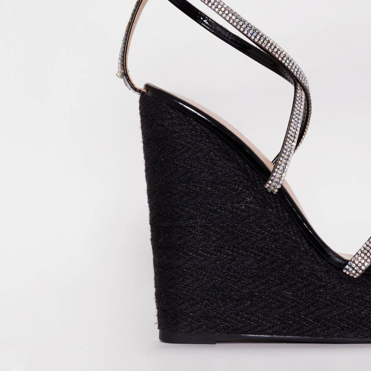 Ciara Black Patent Lace Up Espadrille Wedges - Image 3