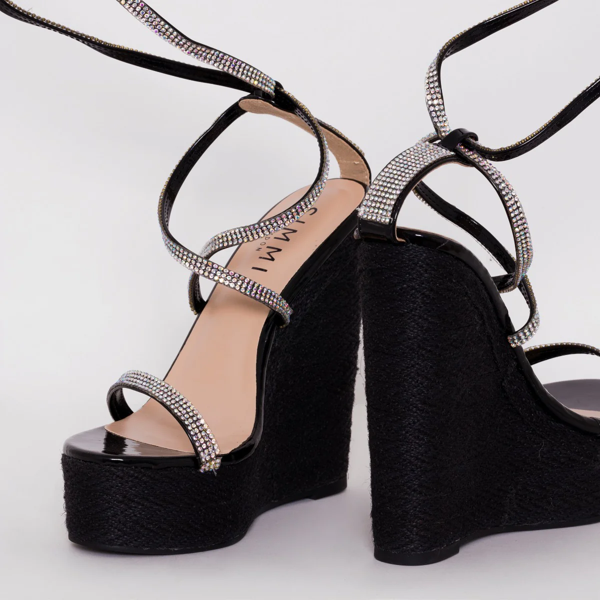Ciara Black Patent Lace Up Espadrille Wedges - Image 4