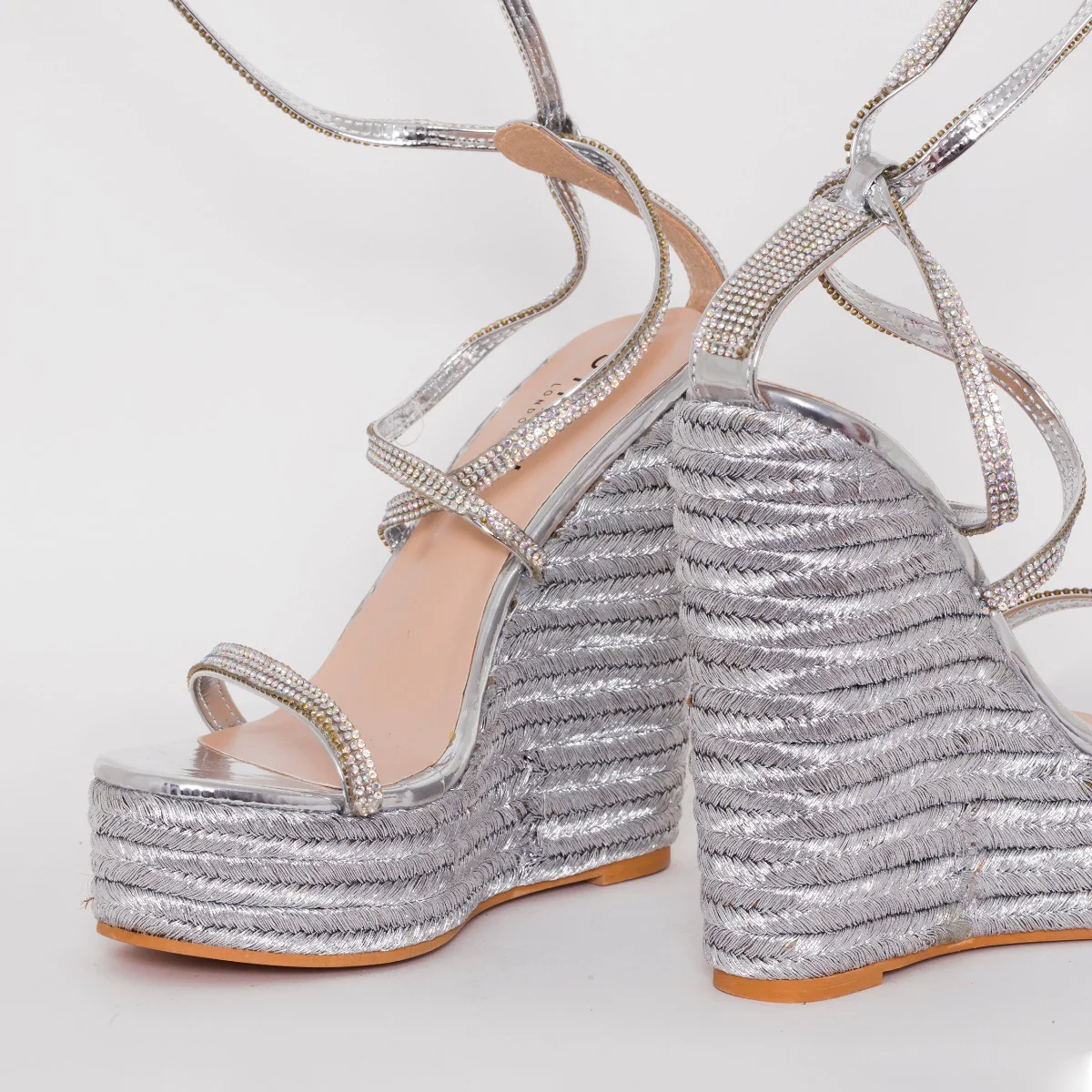 Ciara Silver Lace Up Espadrille Wedges - Image 5