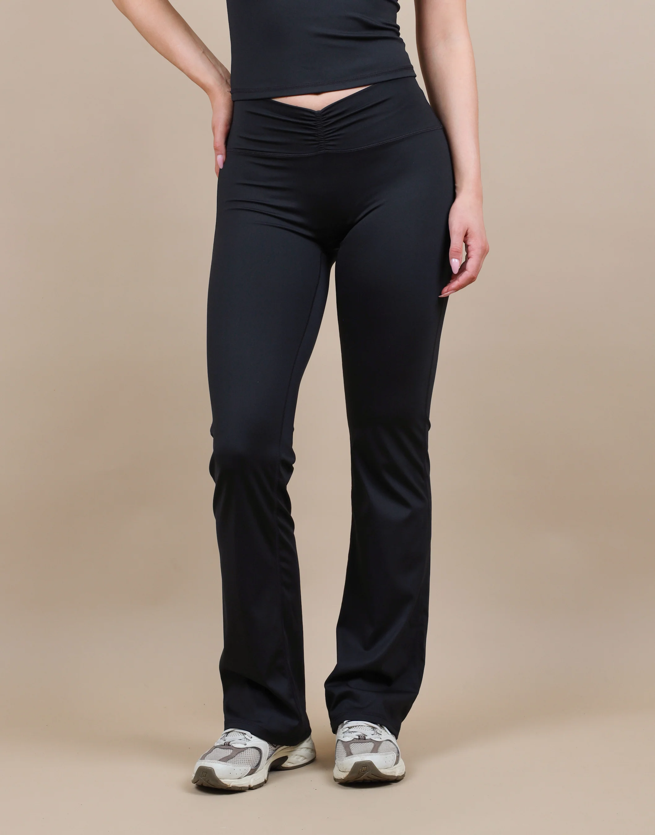 Cleo Ruched Front Flared Leggings In Black - Image 2