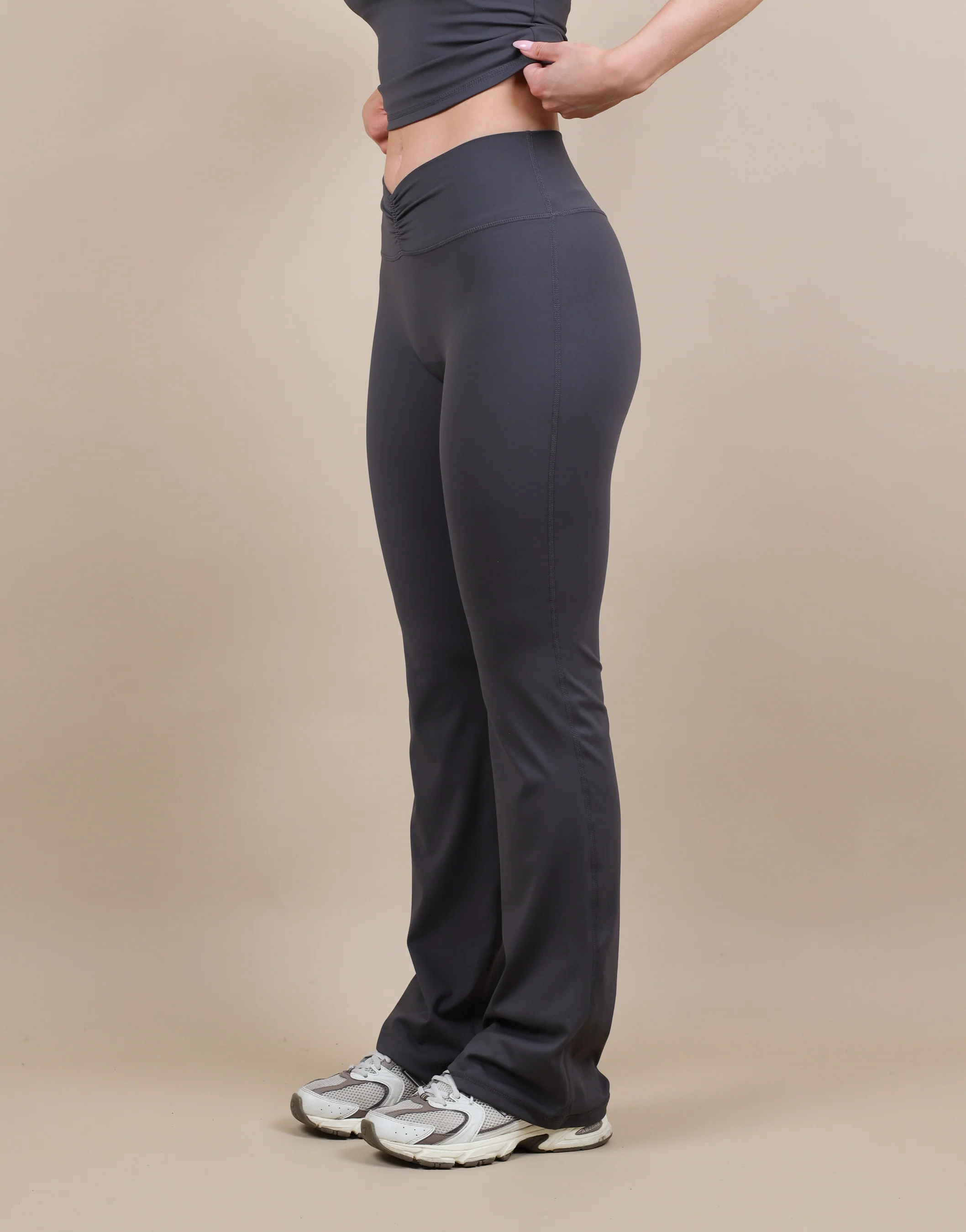 Cleo Ruched Front Flared Leggings In Slate - Image 3